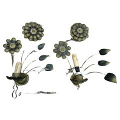 Pair 1940s French Art Deco Dore Floral Form Wall Sconces style Bagues