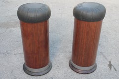 Pair 1940's French Art Deco Exotic Macassar Ebony Bar Stools