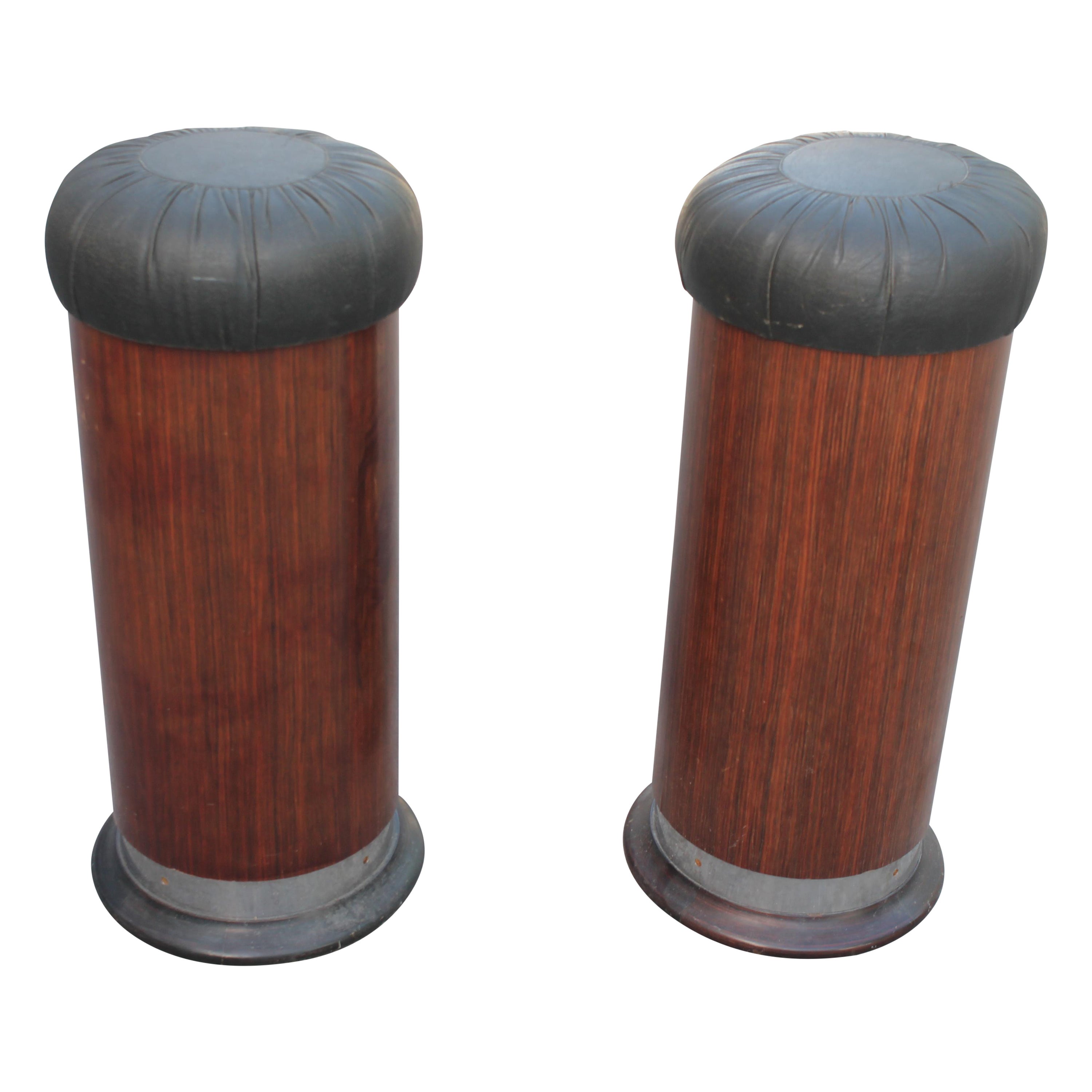 Paar 1940er Jahre Französisch Art Deco Exotische Makassar Ebenholz Barhocker im Angebot