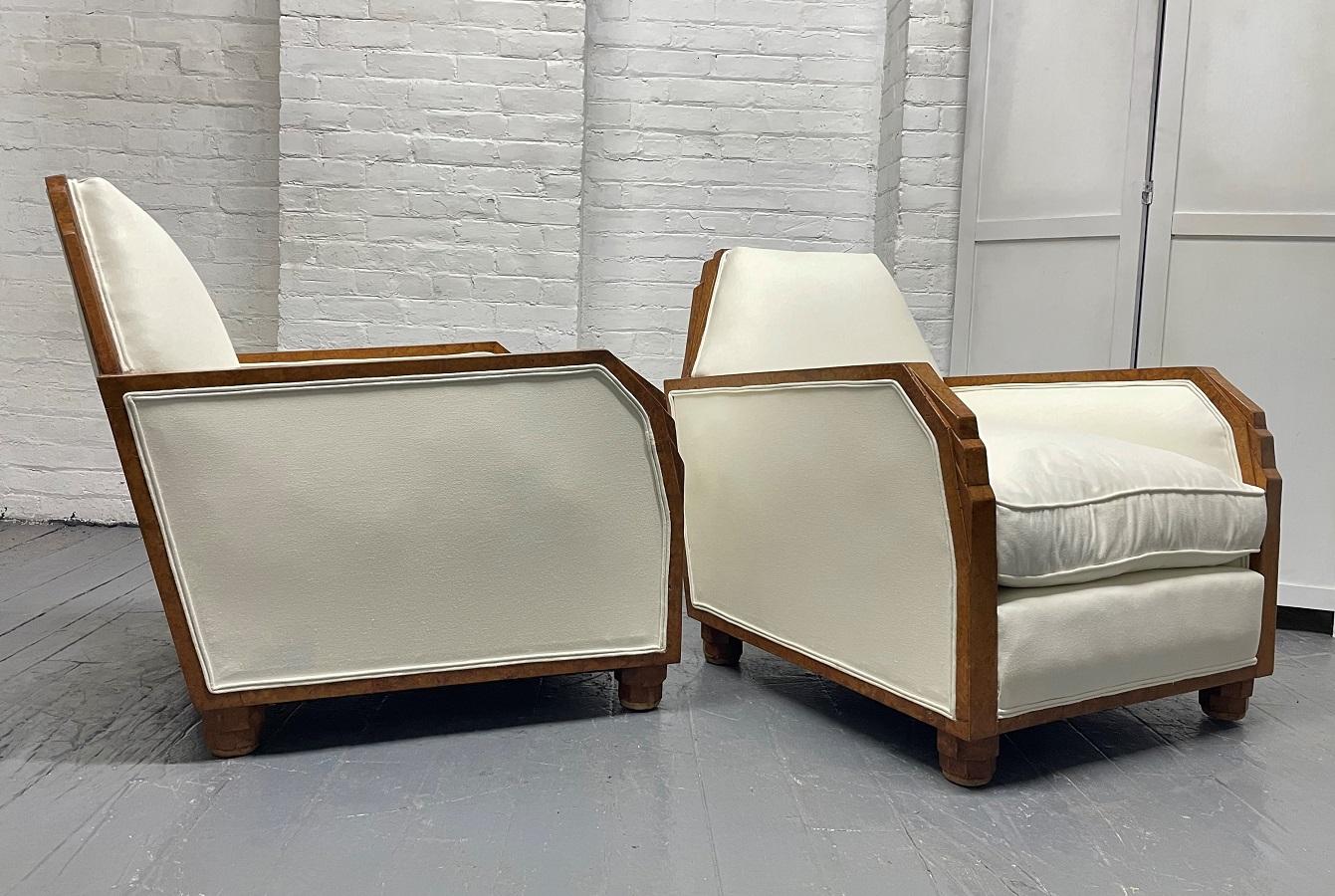 Mid-20th Century Pair 1940s French Art Deco Lounge Chairs For Sale