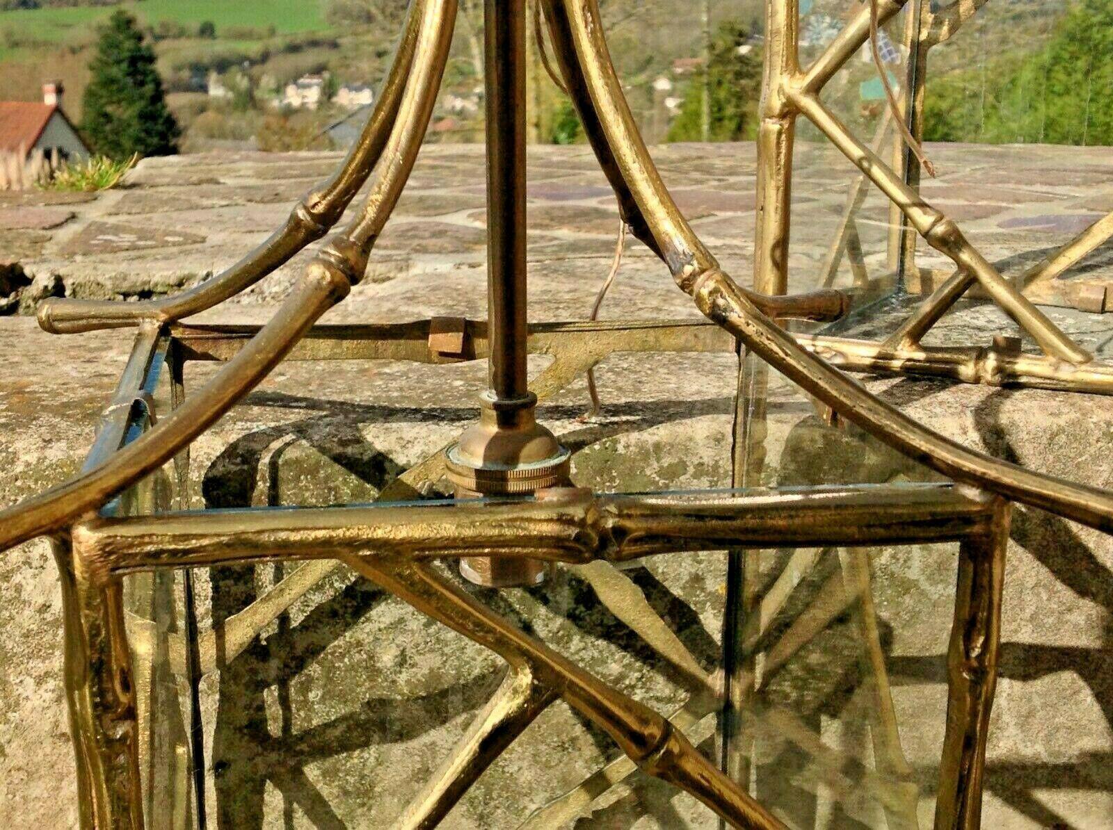 Pair 1940s French Regency Gilt Bronze Bamboo Pagoda Lanterns by Maison Bagues For Sale 1