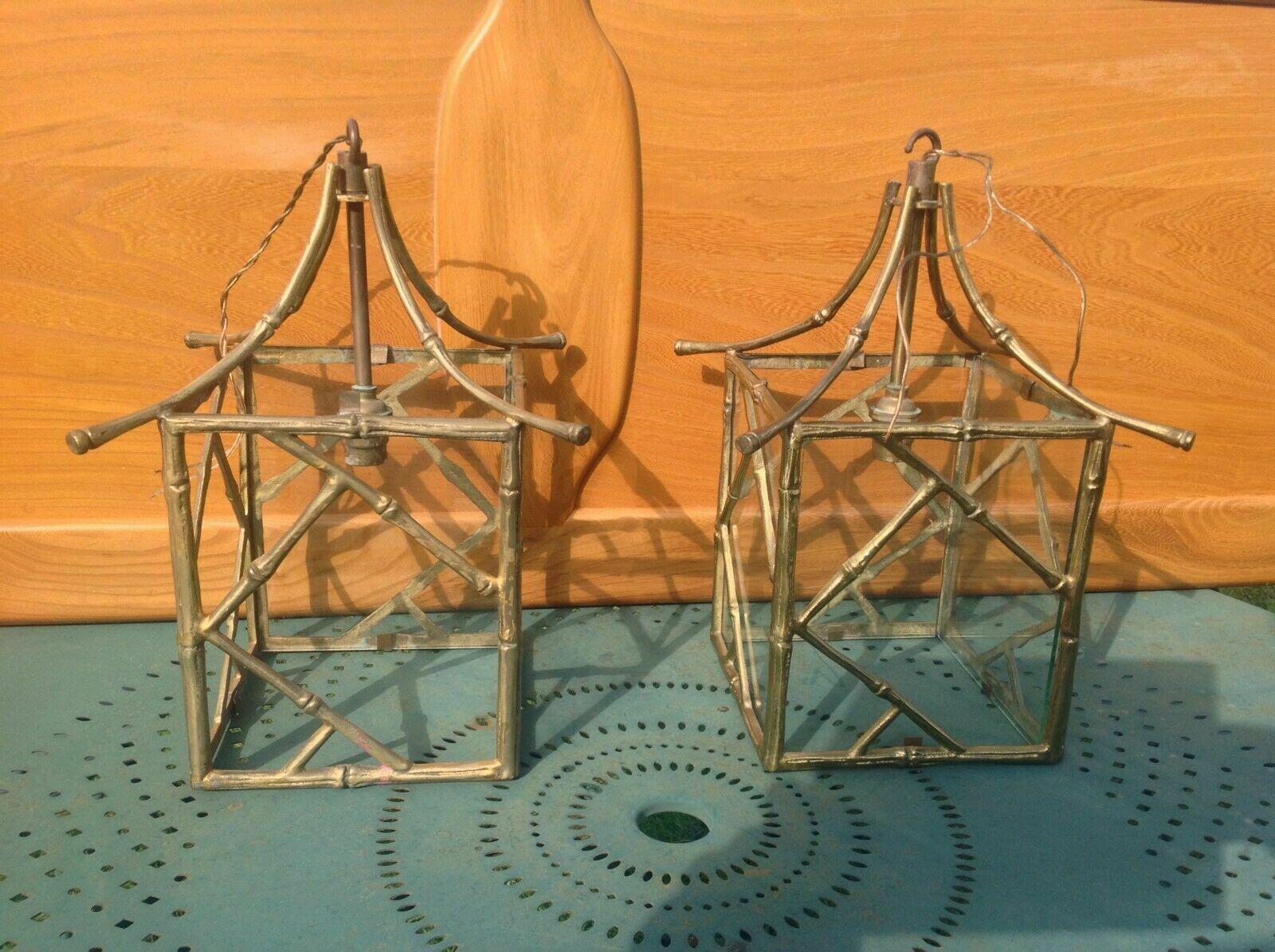Pair 1940s French Regency Gilt Bronze Bamboo Pagoda Lanterns by Maison Bagues For Sale 3