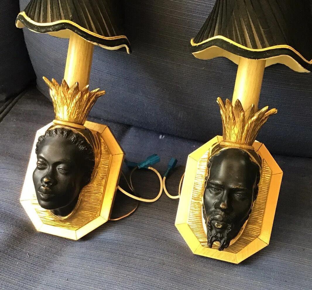 Exceptional Pair of 1940's French Hollywood Regency Gilt and Patinated Bronze Bust Wall Sconces by Maison Bagues Paris. The detail here is incredible, the shades are stunning. This is a pair of sconces that you will be happy that you purchased, rare