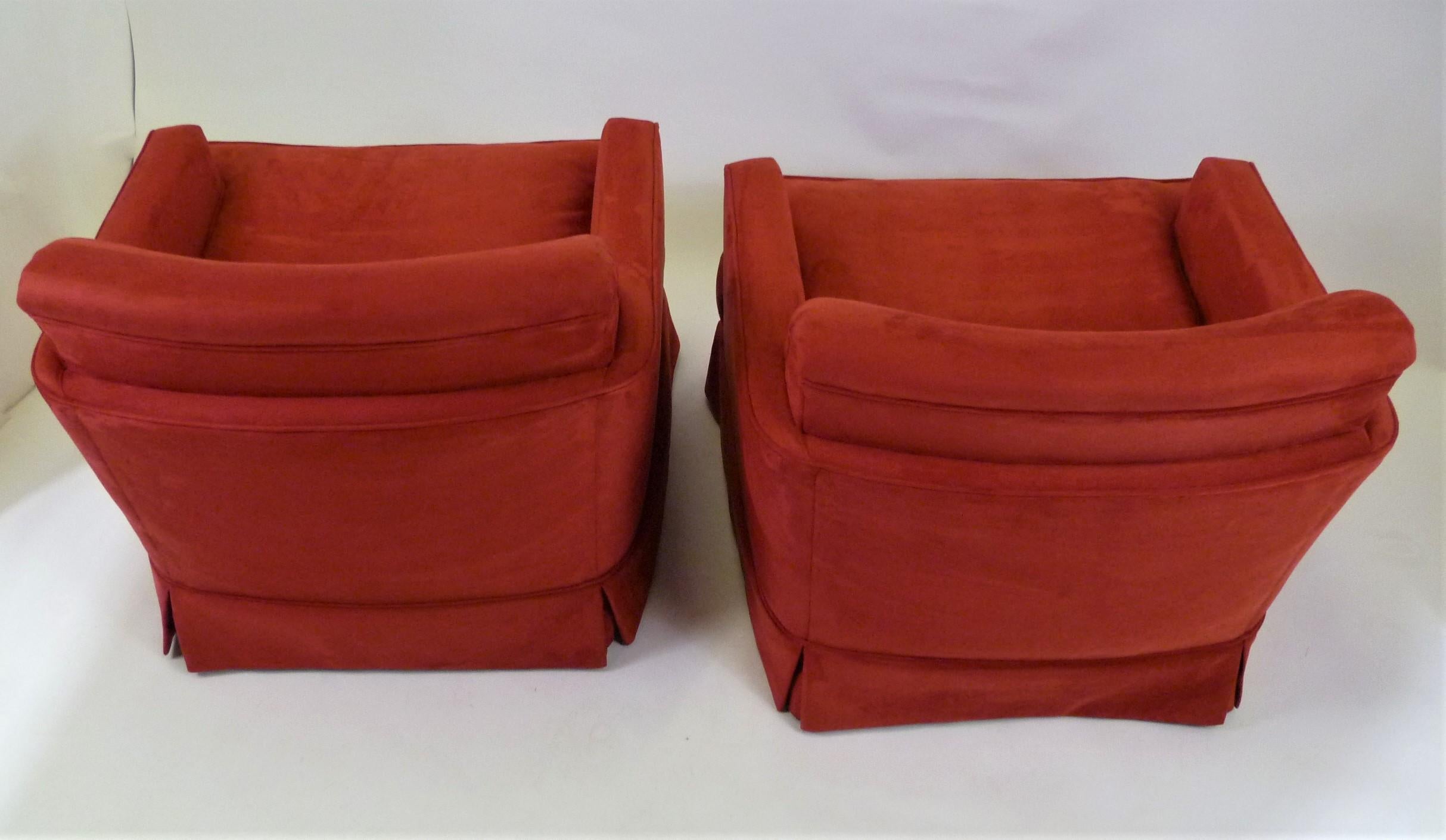 Pair of 1940s Hollywood Glamour Club Chairs in Red Ultrasuede 3