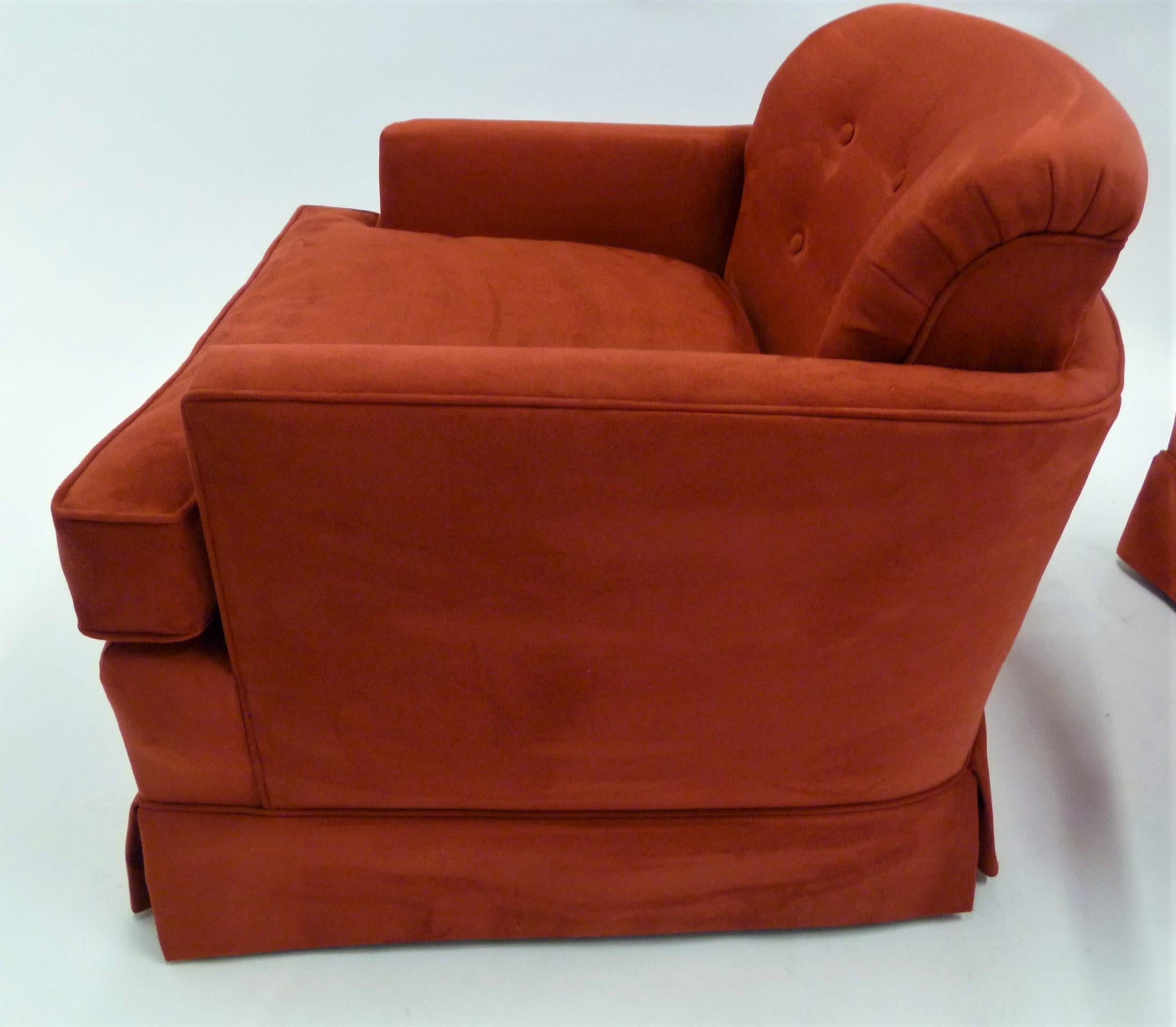 Pair of 1940s Hollywood Glamour Club Chairs in Red Ultrasuede 4