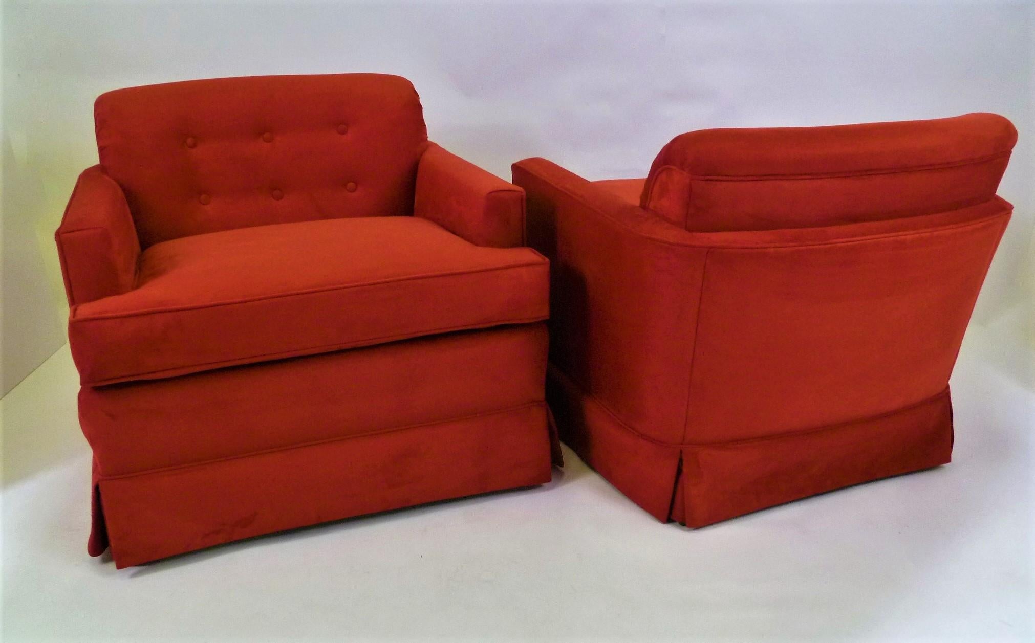 Pair of 1940s Hollywood Glamour Club Chairs in Red Ultrasuede 6