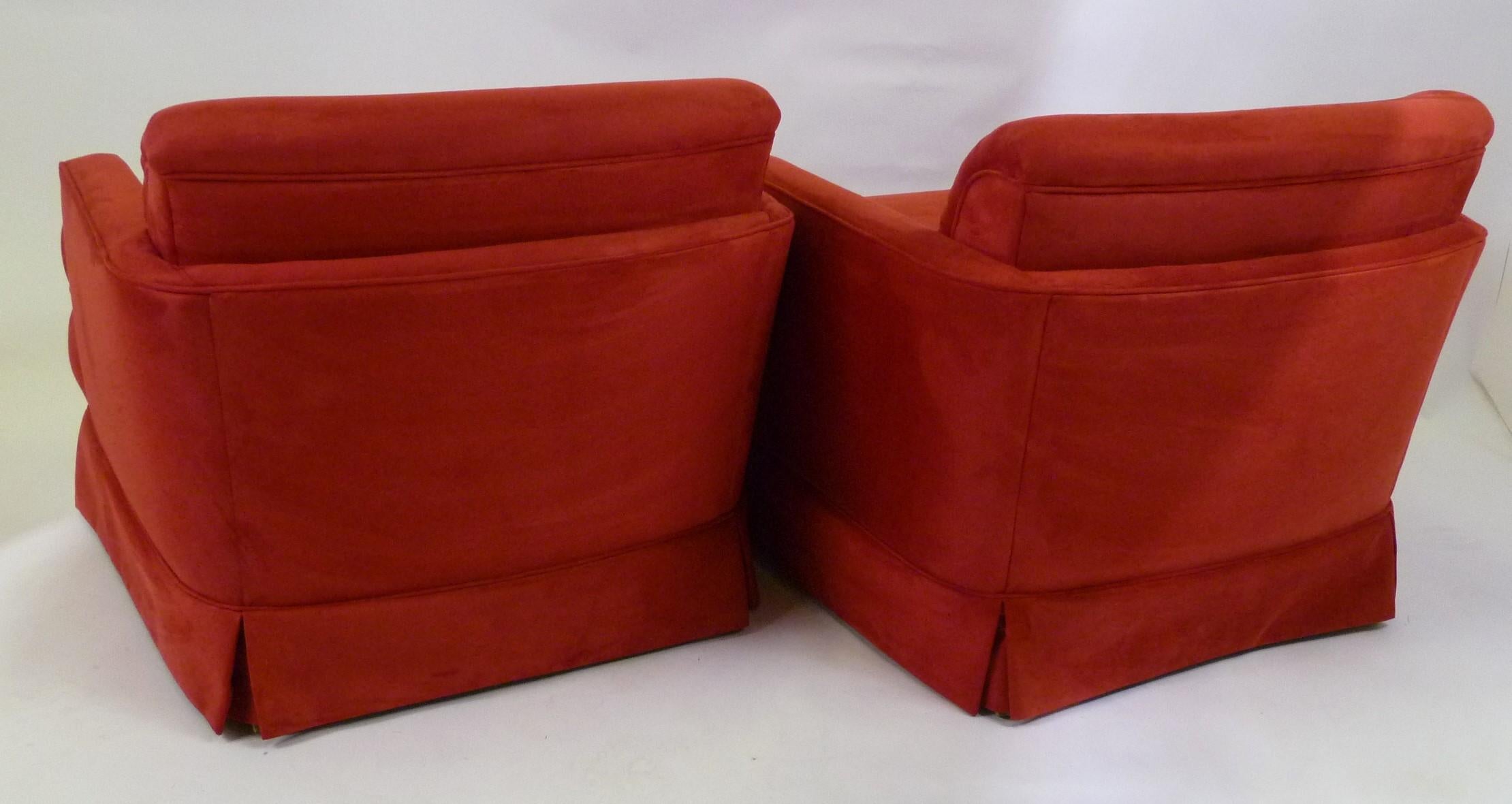 Pair of 1940s Hollywood Glamour Club Chairs in Red Ultrasuede 1