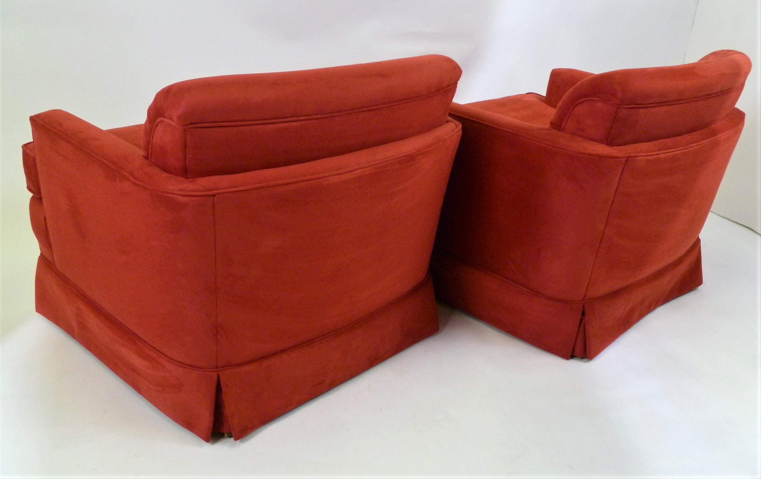 Pair of 1940s Hollywood Glamour Club Chairs in Red Ultrasuede 2