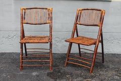Pair 1940's Hollywood Regency Burnished Bamboo Folding Accent Chairs