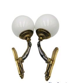 Pair 1940's Hollywood Regency Duo Tone Bronze Elegant Hands Holding Light Bagues