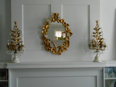 PAIR 1940s Italian Hollywood Regency Gilt Tole Topiary Form Lamps w/ Marble Base