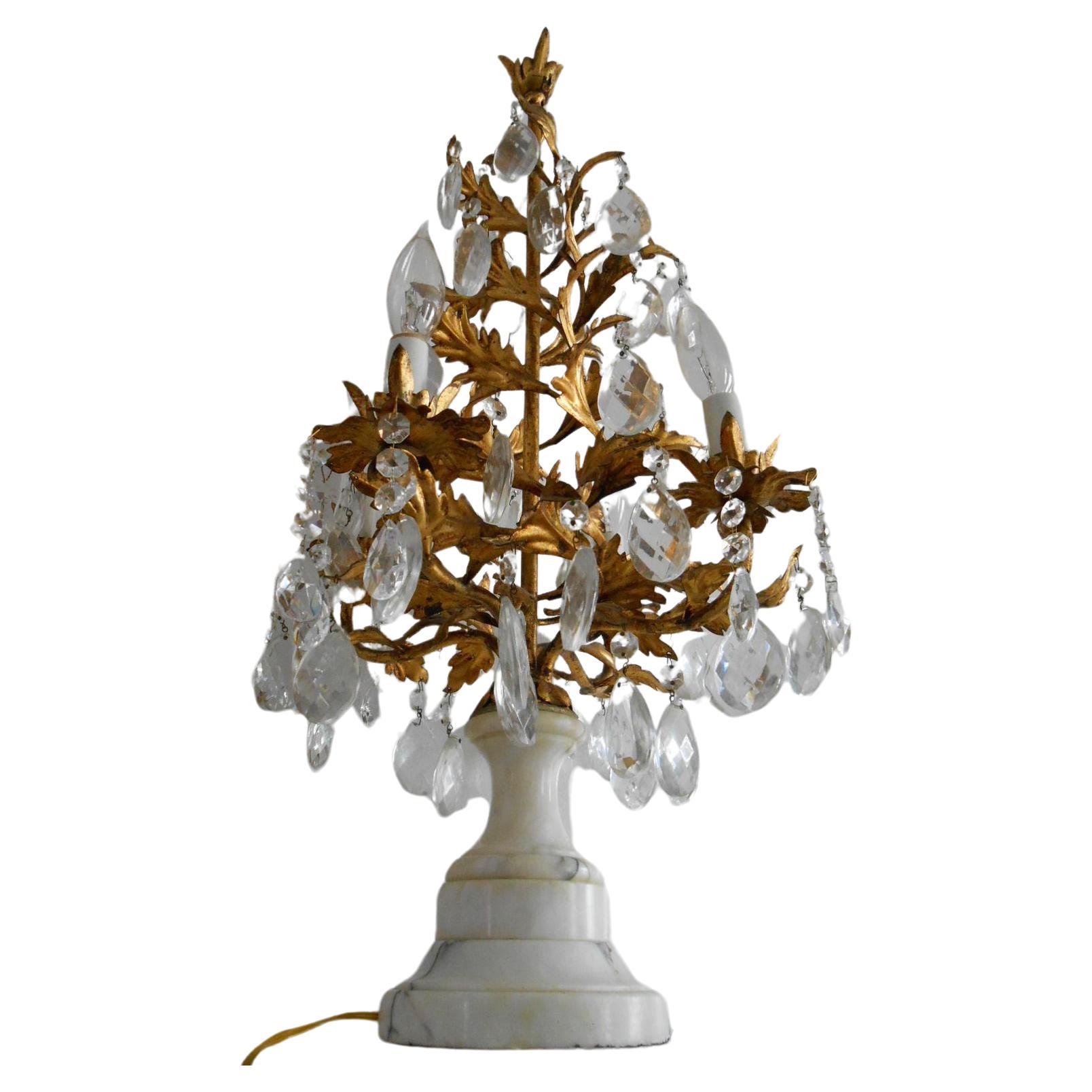 Lampes de forme topiaire en tôle dorée italienne Hollywood Regency des années 1940 avec base en marbre