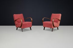 Pair 1940s Jindřich Halabala H-227 Bentwood Armchairs with Original Upholstery