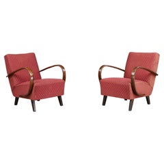 Vintage Pair 1940s Jindřich Halabala H-227 Bentwood Armchairs with Original Upholstery