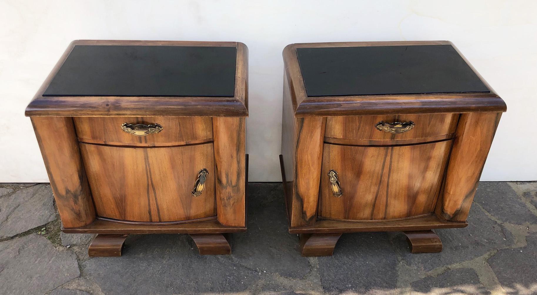 Mid-Century Modern Pair 1940's Night Stands Rosewood Walnut Honeycomb Natural Color Italian Design
