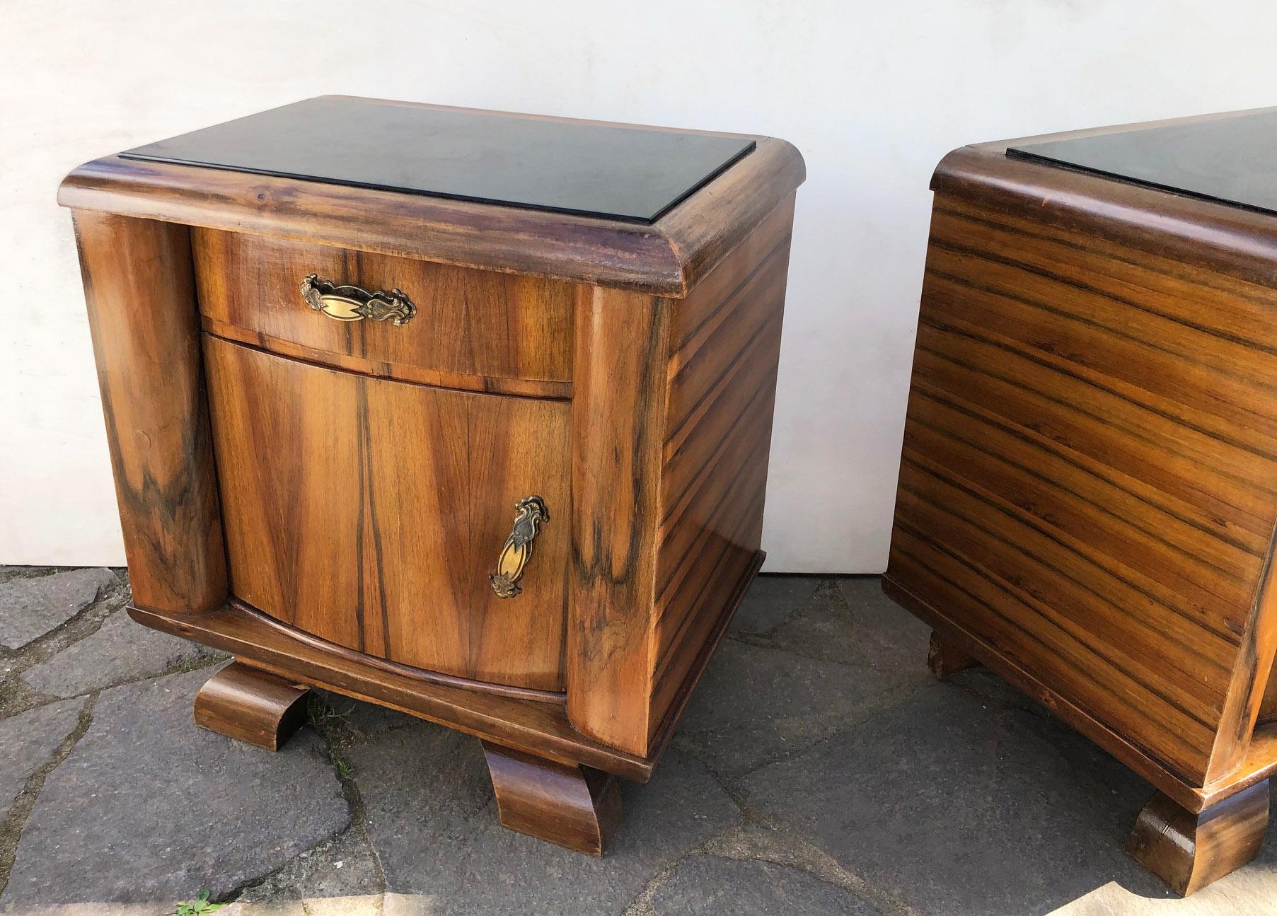 Mid-20th Century Pair 1940's Night Stands Rosewood Walnut Honeycomb Natural Color Italian Design