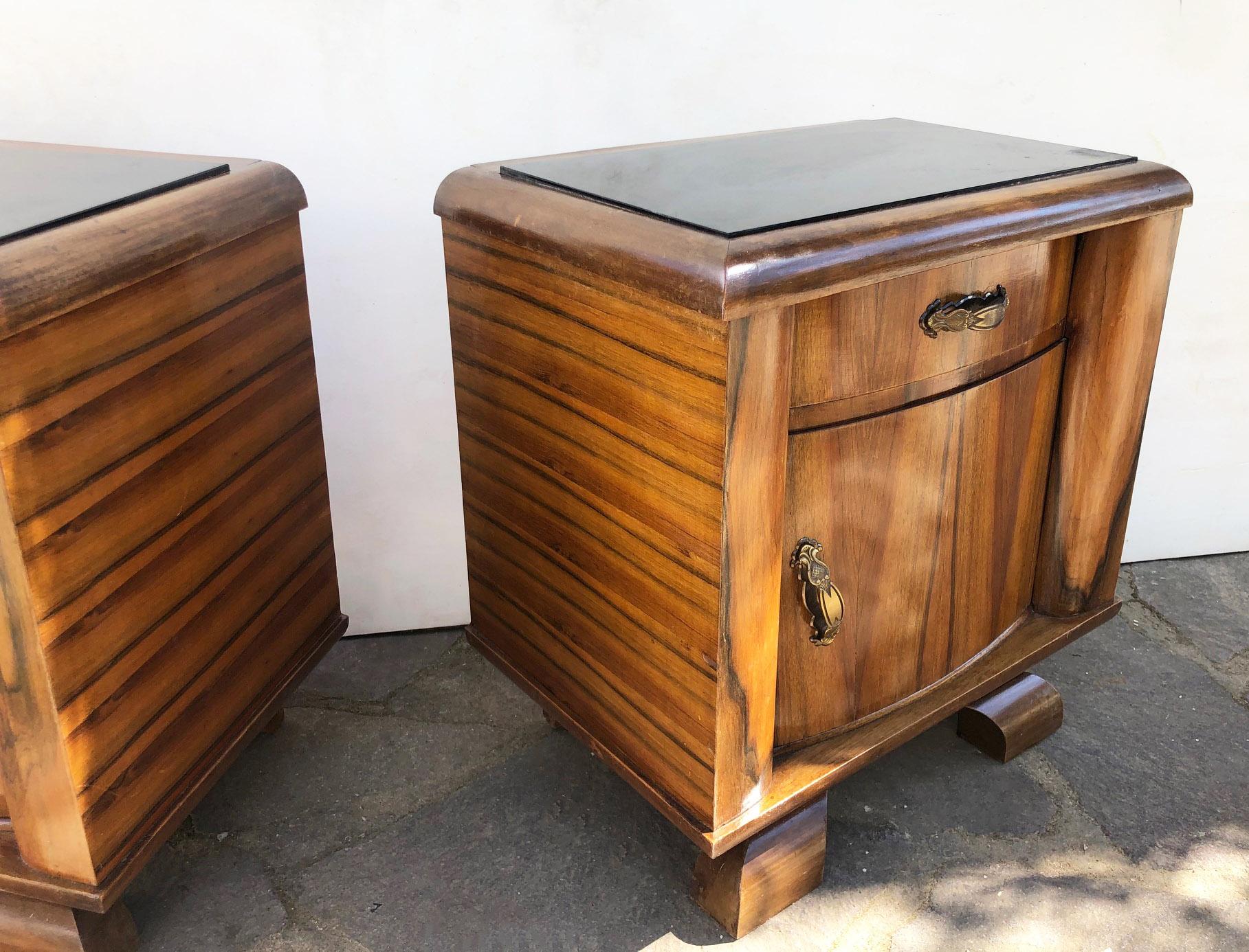 Pair 1940's Night Stands Rosewood Walnut Honeycomb Natural Color Italian Design 1