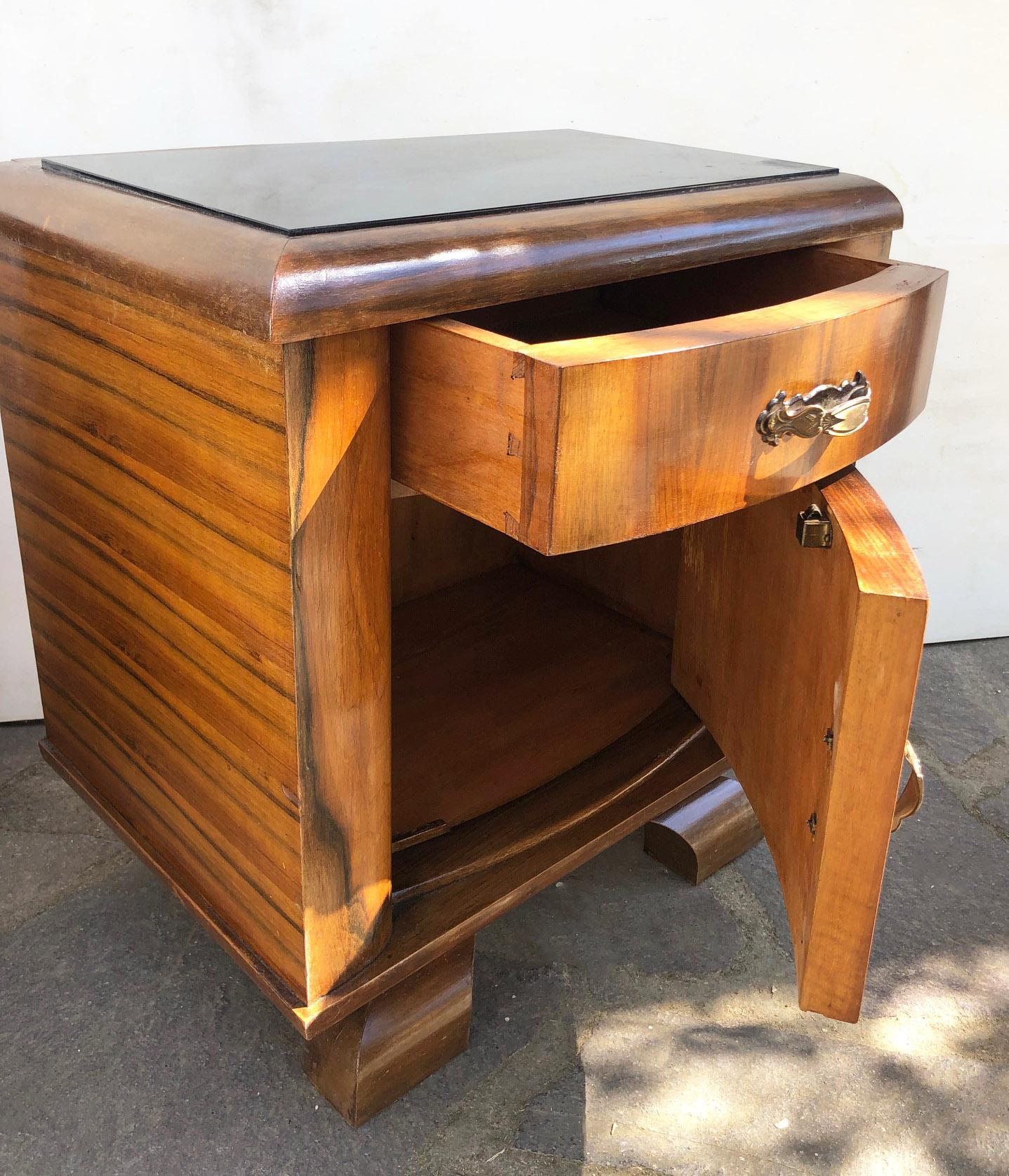 Pair 1940's Night Stands Rosewood Walnut Honeycomb Natural Color Italian Design 3