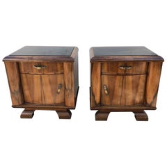 Pair 1940's Night Stands Rosewood Walnut Honeycomb Natural Color Italian Design