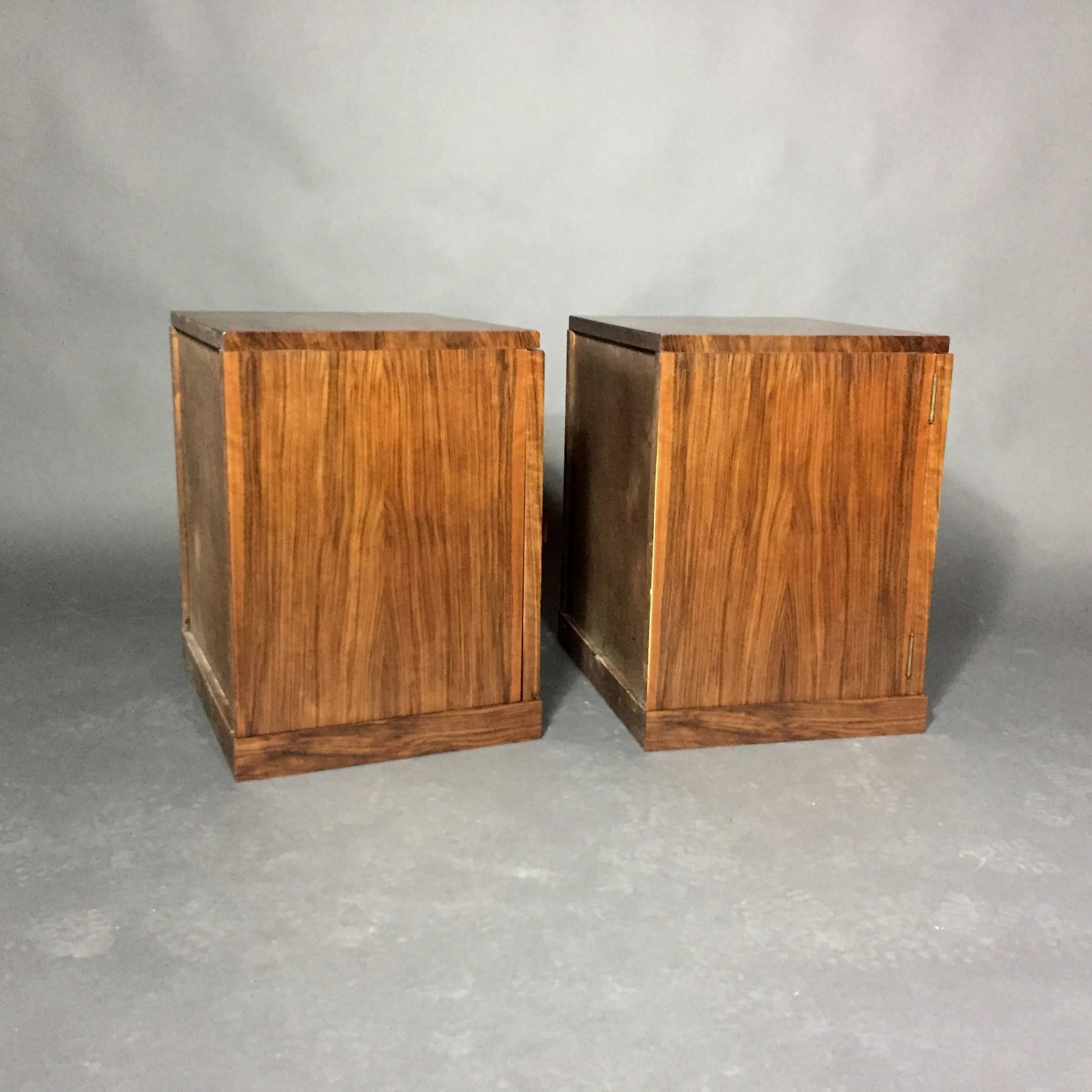 Pair of 1940s Scandinavian Walnut Bedside Tables 1