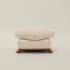 Pair 1940s Stacked Cushion Giltwood Ottomans