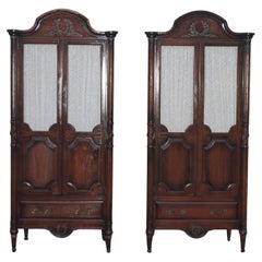 Pair 1940's Tall Hollywood Regency Dark Walnut Chiffoniers/ Tall Boys/ Wardrobes