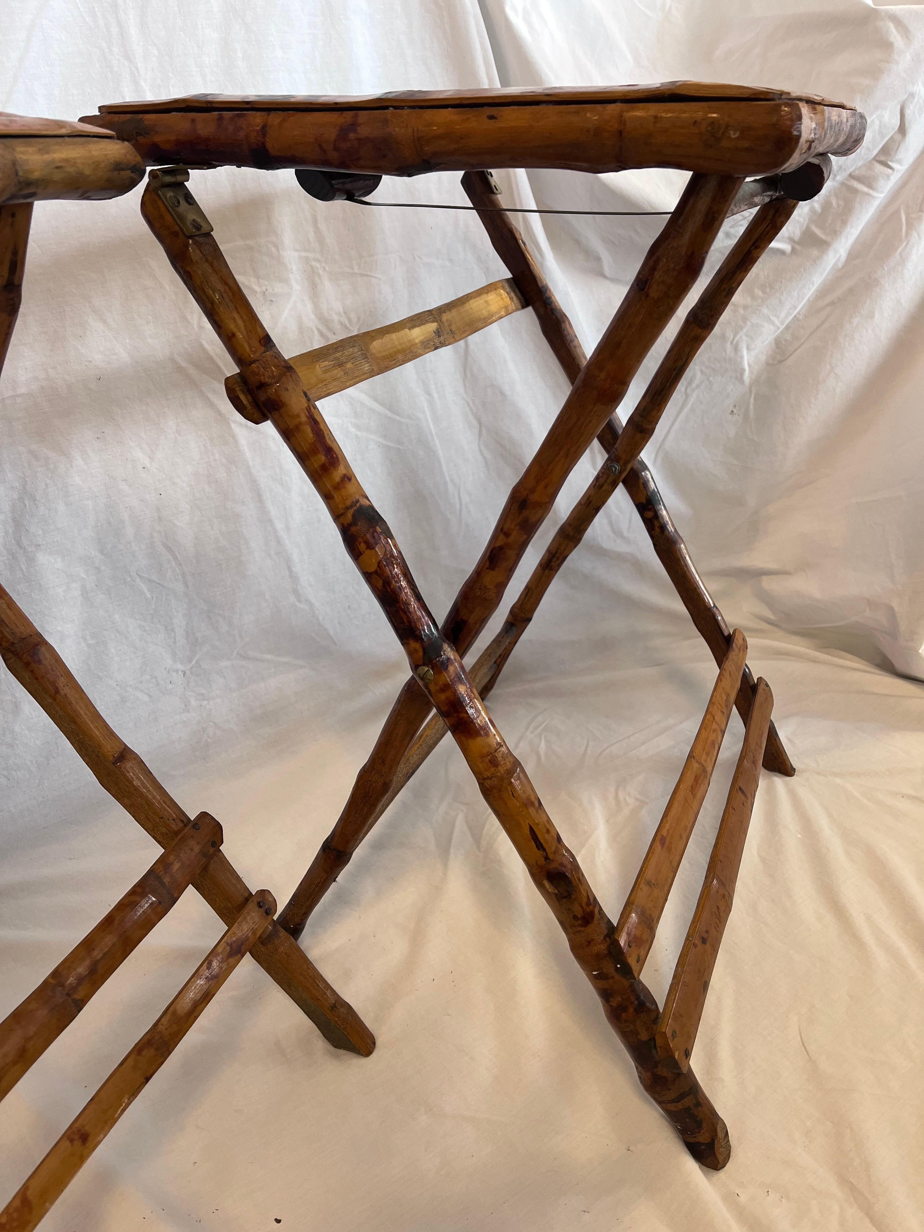 Pair 1940’s Tortoise Bamboo Folding or Tray Tables or Nightstands or End Tables 7