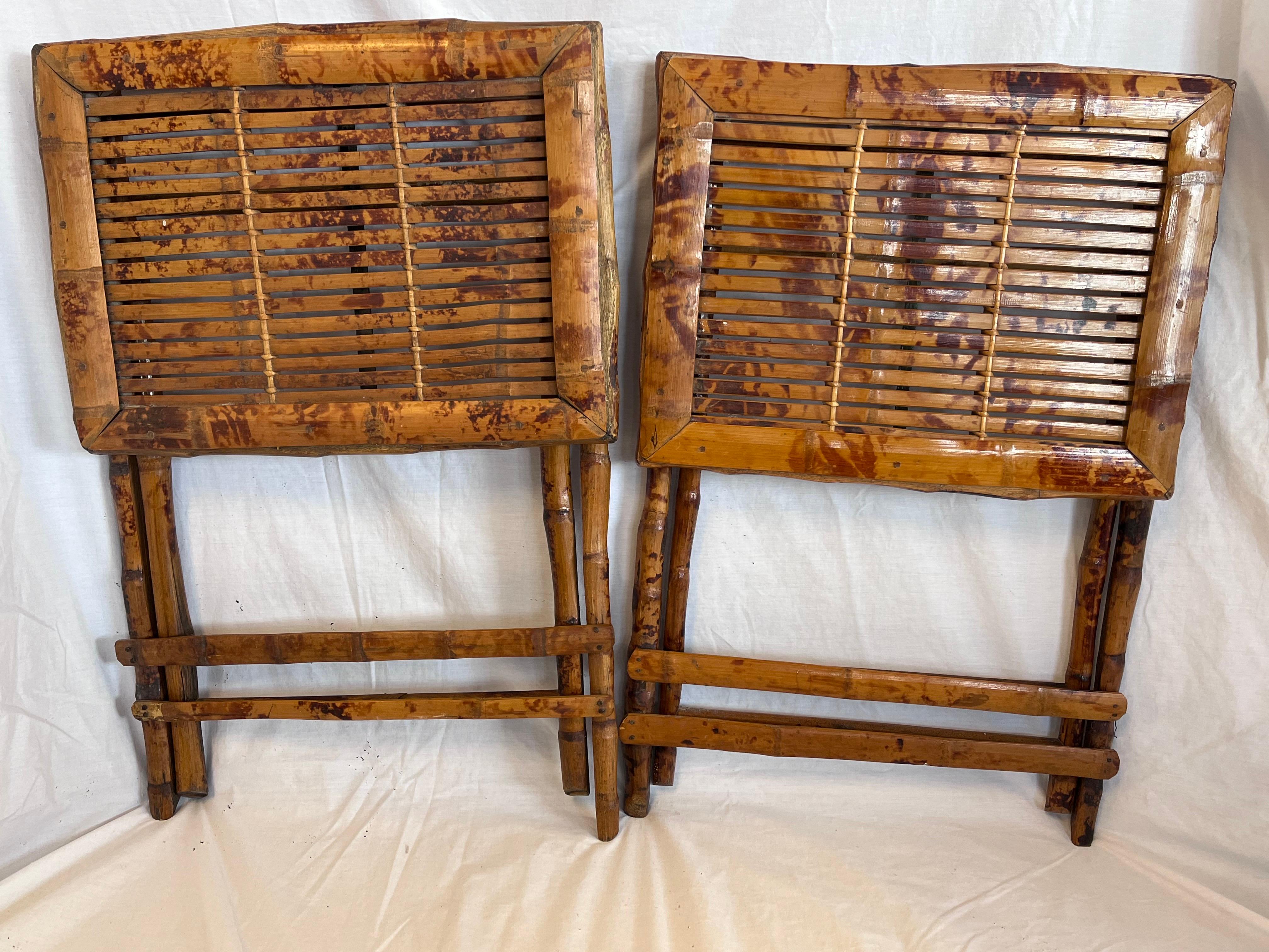 Pair 1940’s Tortoise Bamboo Folding or Tray Tables or Nightstands or End Tables 9