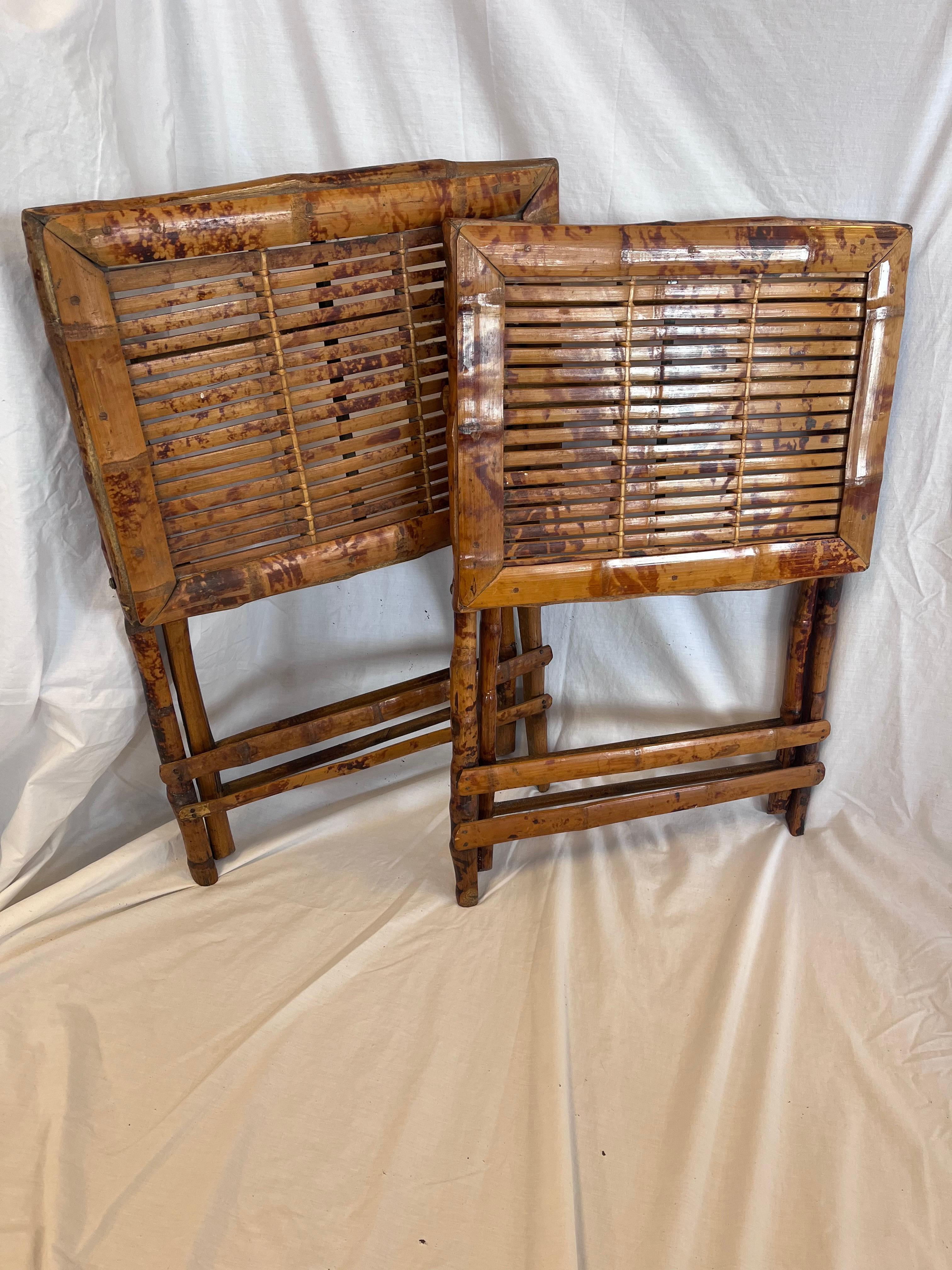 Pair 1940’s Tortoise Bamboo Folding or Tray Tables or Nightstands or End Tables 10