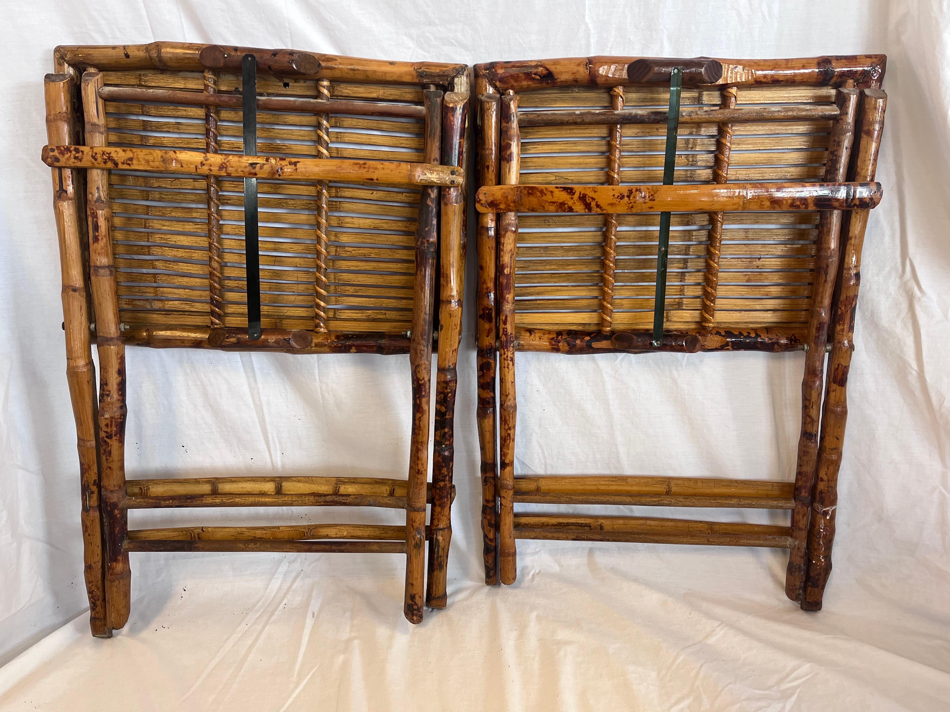 Pair 1940’s Tortoise Bamboo Folding or Tray Tables or Nightstands or End Tables 11