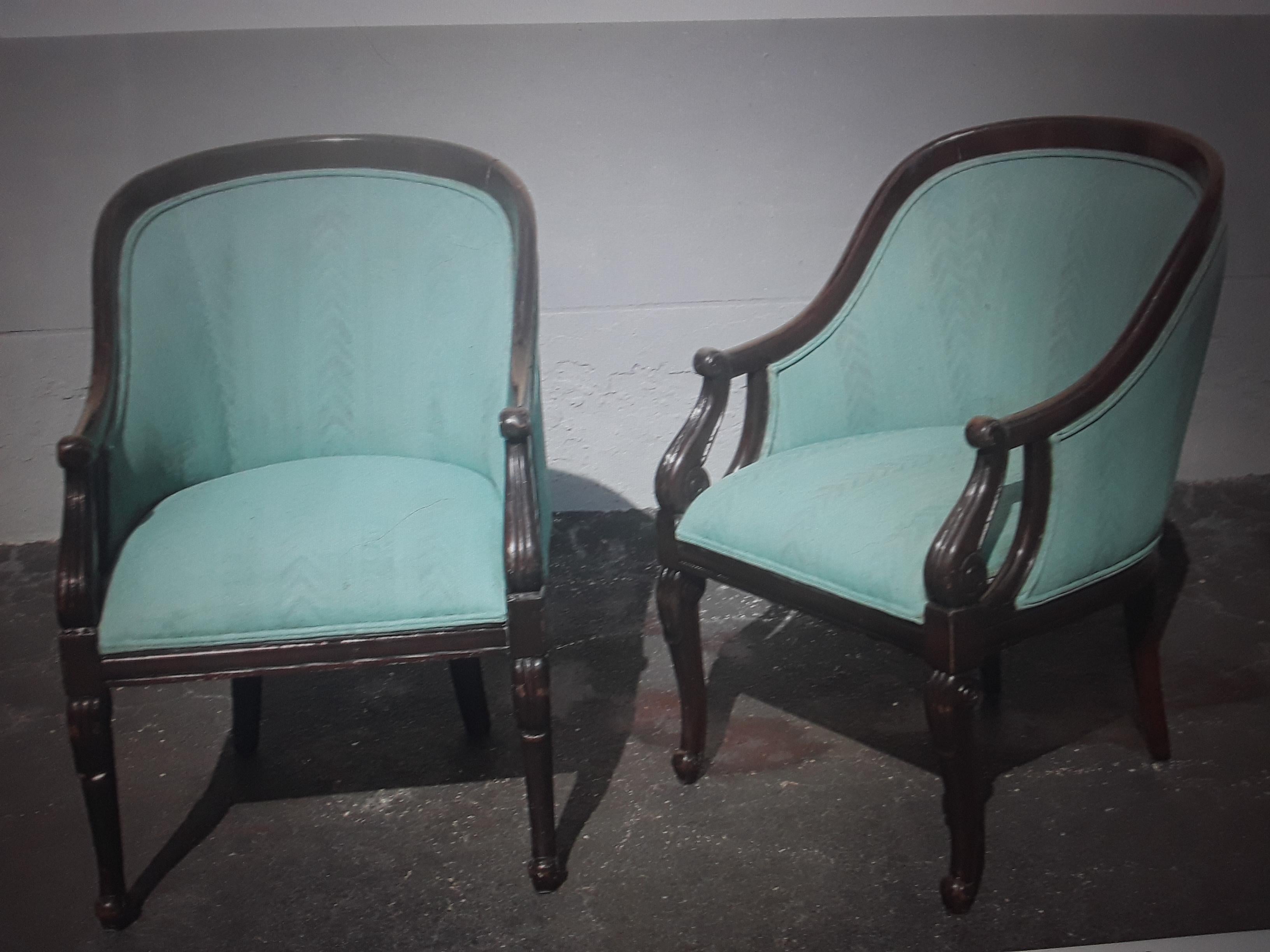 Paar 1940's Traditionell - Blau - Geschnitzt Akzent/ Beistelltisch/ Stühle im Angebot 3