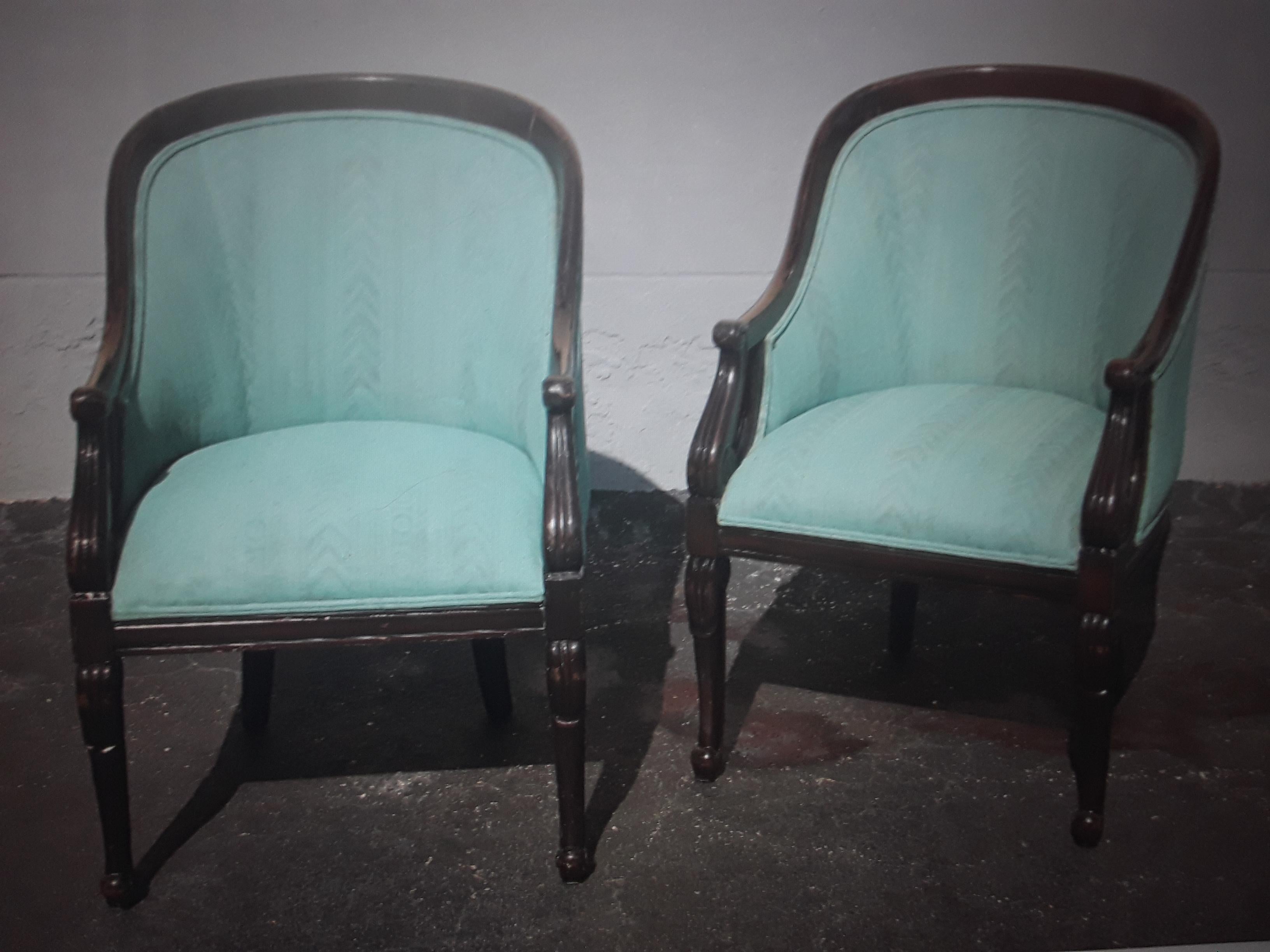 Paar 1940's Traditionell - Blau - Geschnitzt Akzent/ Beistelltisch/ Stühle im Angebot 6