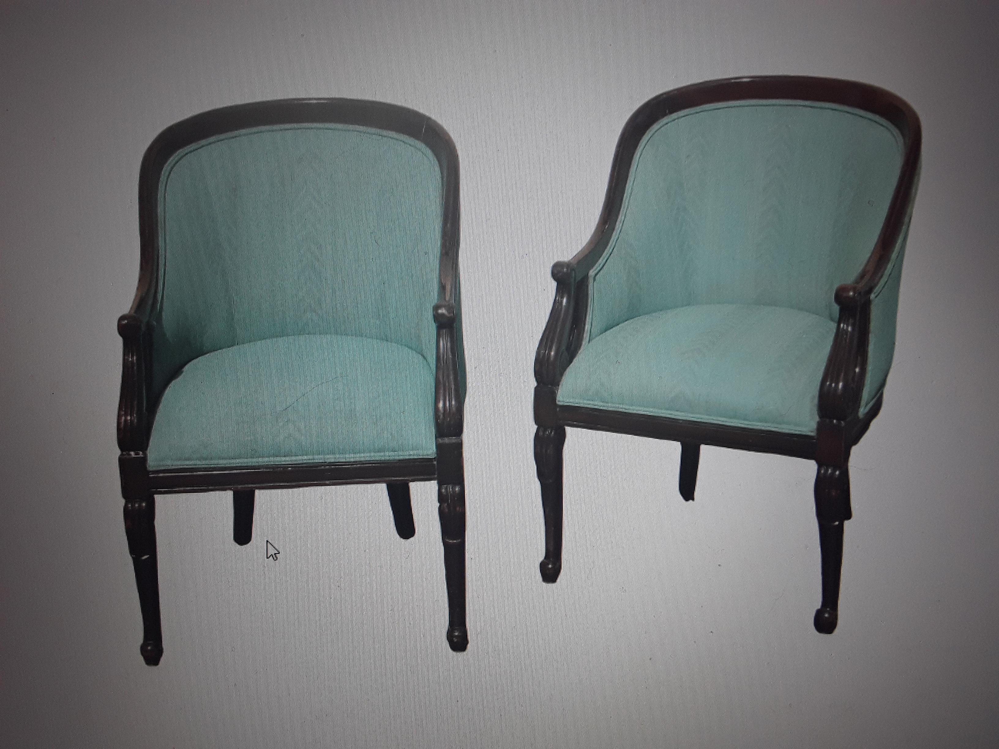 Pair 1940's Traditional - Blue - Carved Accent/ Occasional/ Side Chairs For Sale 7
