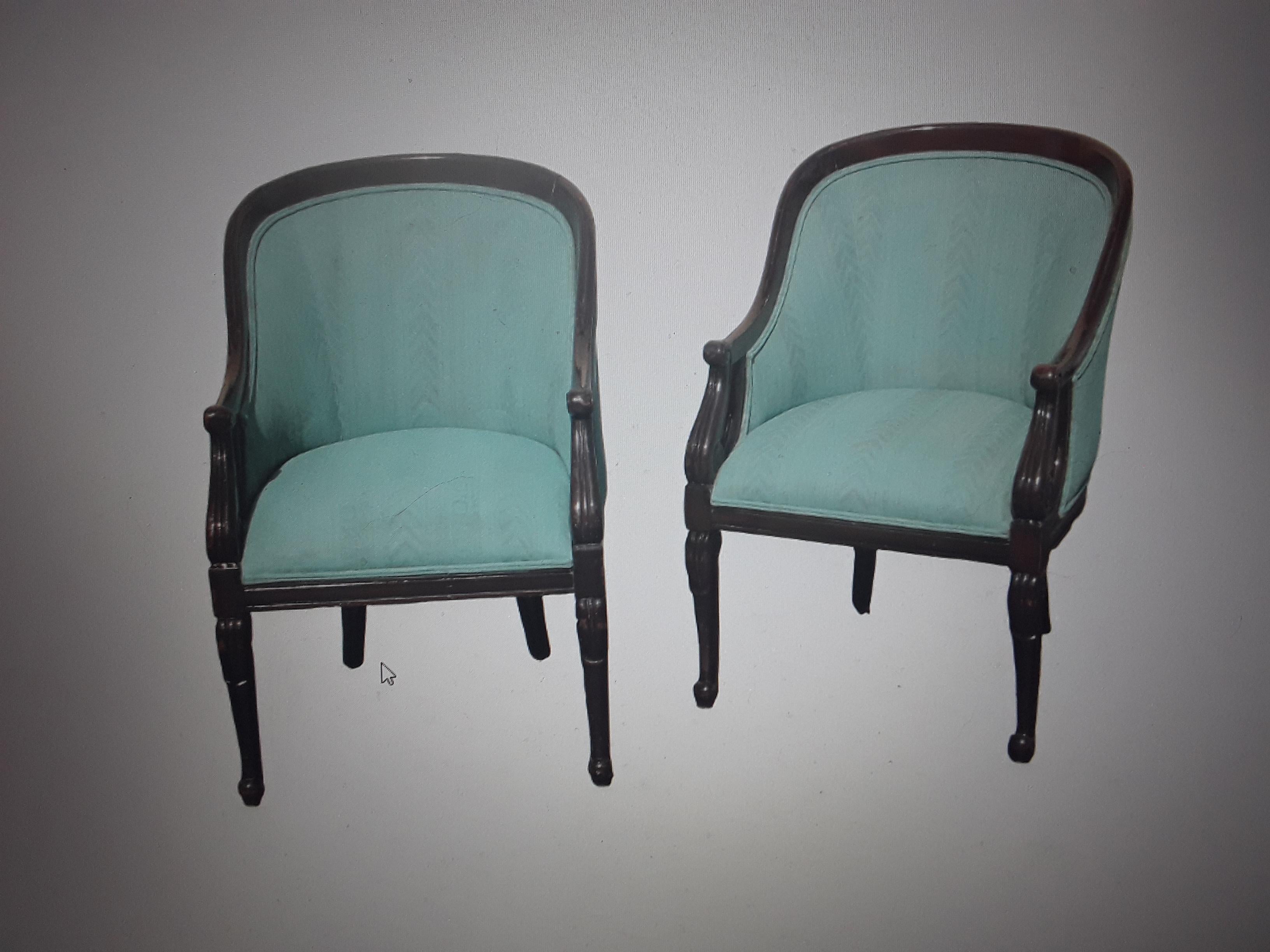 Paar 1940's Traditionell - Blau - Geschnitzt Akzent/ Beistelltisch/ Stühle im Angebot 8