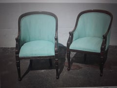Pair 1940's Traditional - Blue - Carved Accent/ Occasional/ Side Chairs