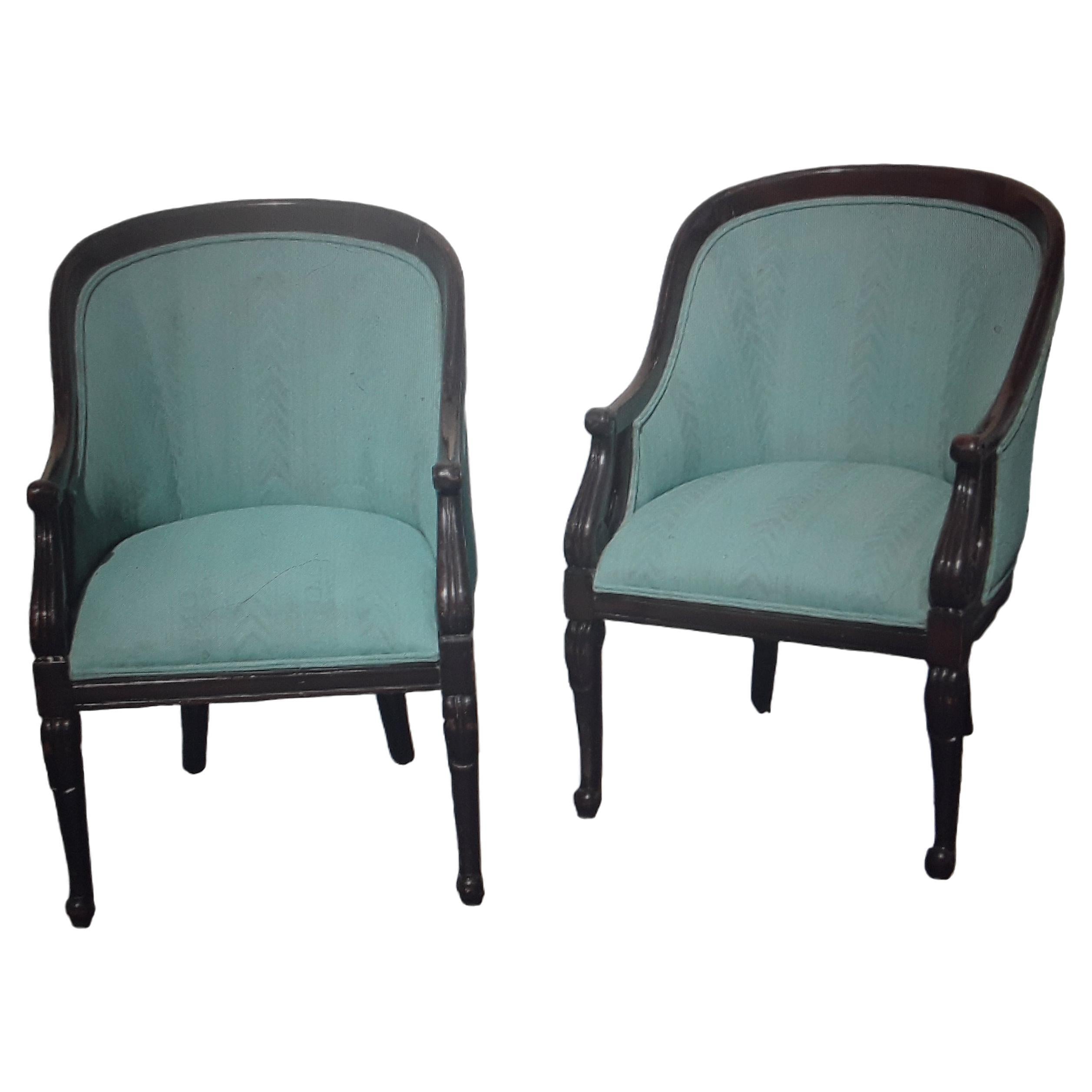 Paar 1940's Traditionell - Blau - Geschnitzt Akzent/ Beistelltisch/ Stühle im Angebot