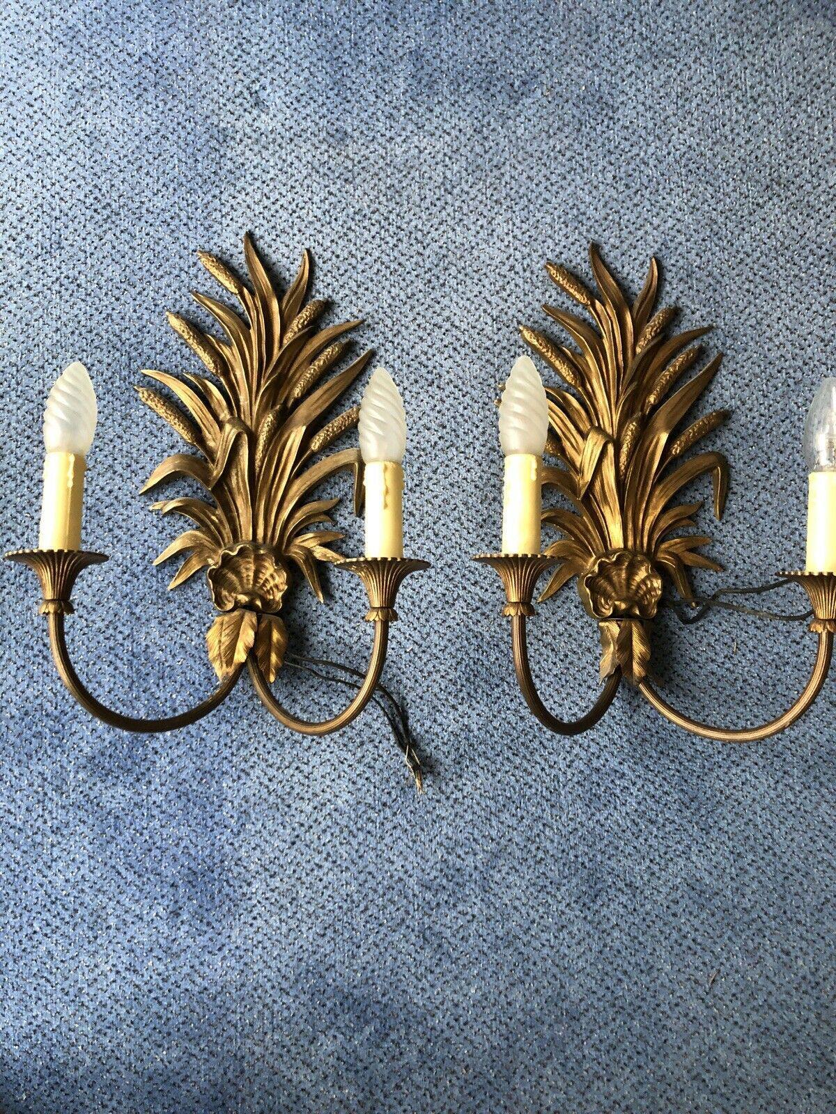 Pair Spectacular French Mid Century Modern Gilt Bronze Sheaf of Wheat 