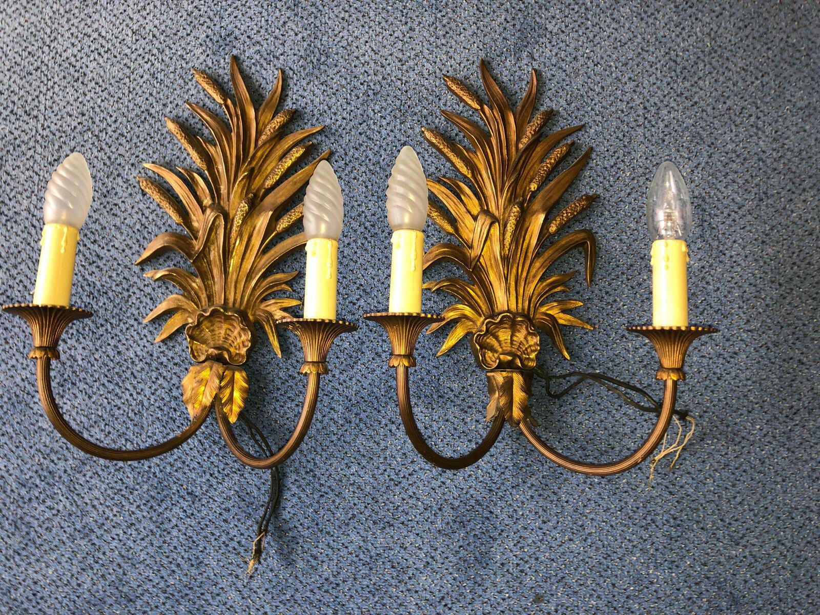 Pair 1950 Mid Century Gilt Bronze Sheaf of Wheat Wall Sconces by Maison Bagues In Good Condition For Sale In Opa Locka, FL