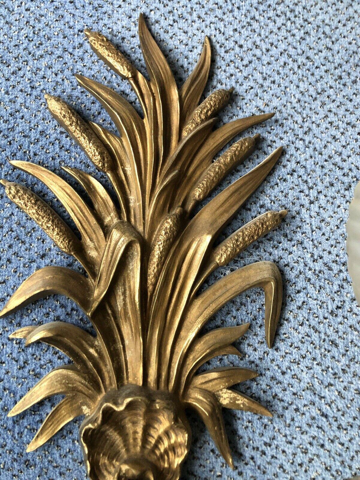 Pair 1950 Mid Century Gilt Bronze Sheaf of Wheat Wall Sconces by Maison Bagues For Sale 1