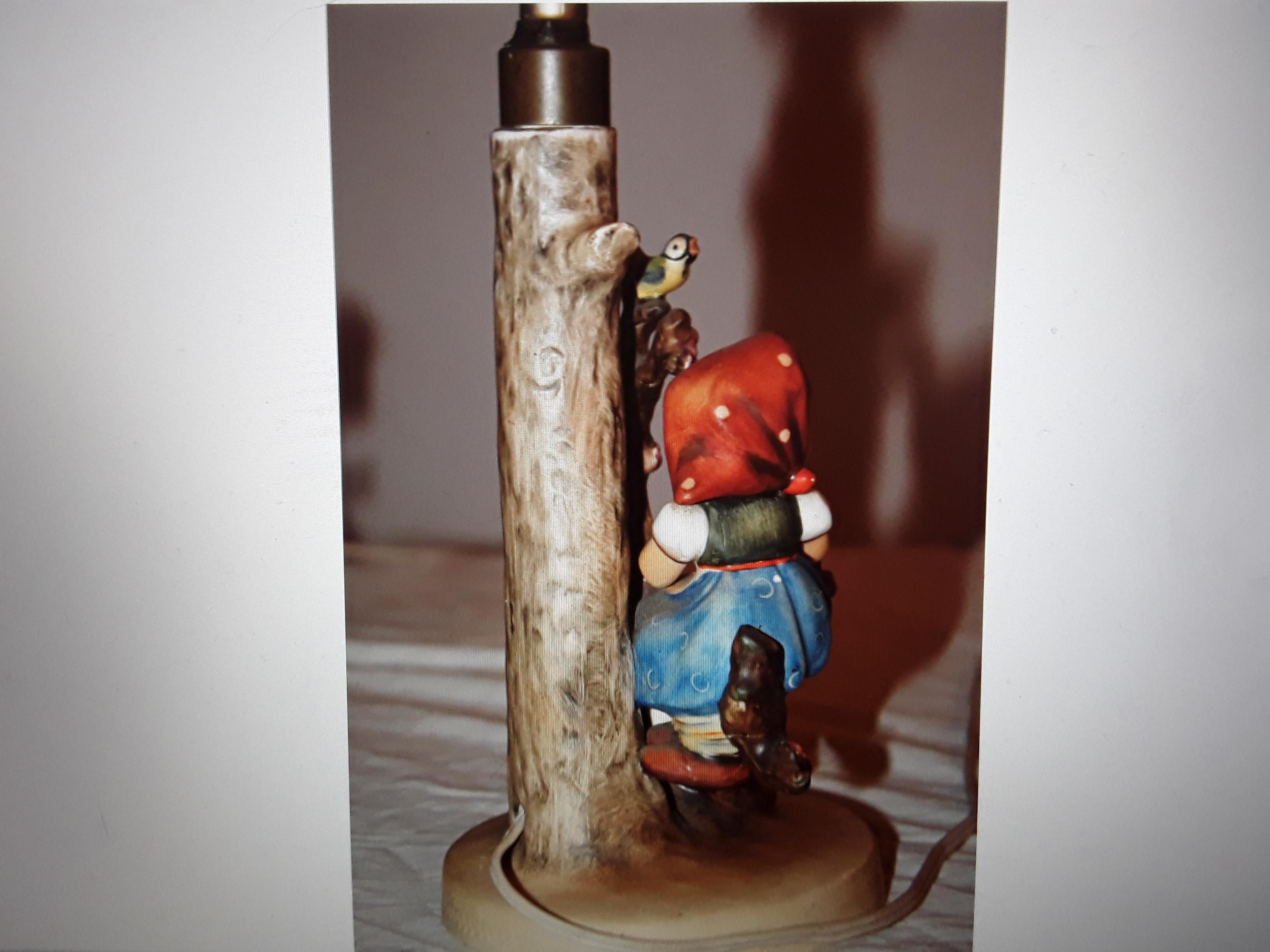 Pair 1950s /60s Signed Hummel Figurine Table Lamps Boy and Girl Under Apple Tree For Sale 1