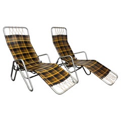 Pair 1950's Aluminum "0" Gravity Outdoor garden Chaise Lounge. Art Deco Design