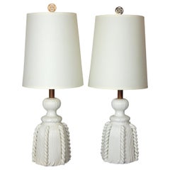 Pair, 1950s Bassanello Italy Blanc de Chine Rope Tassel Lamps