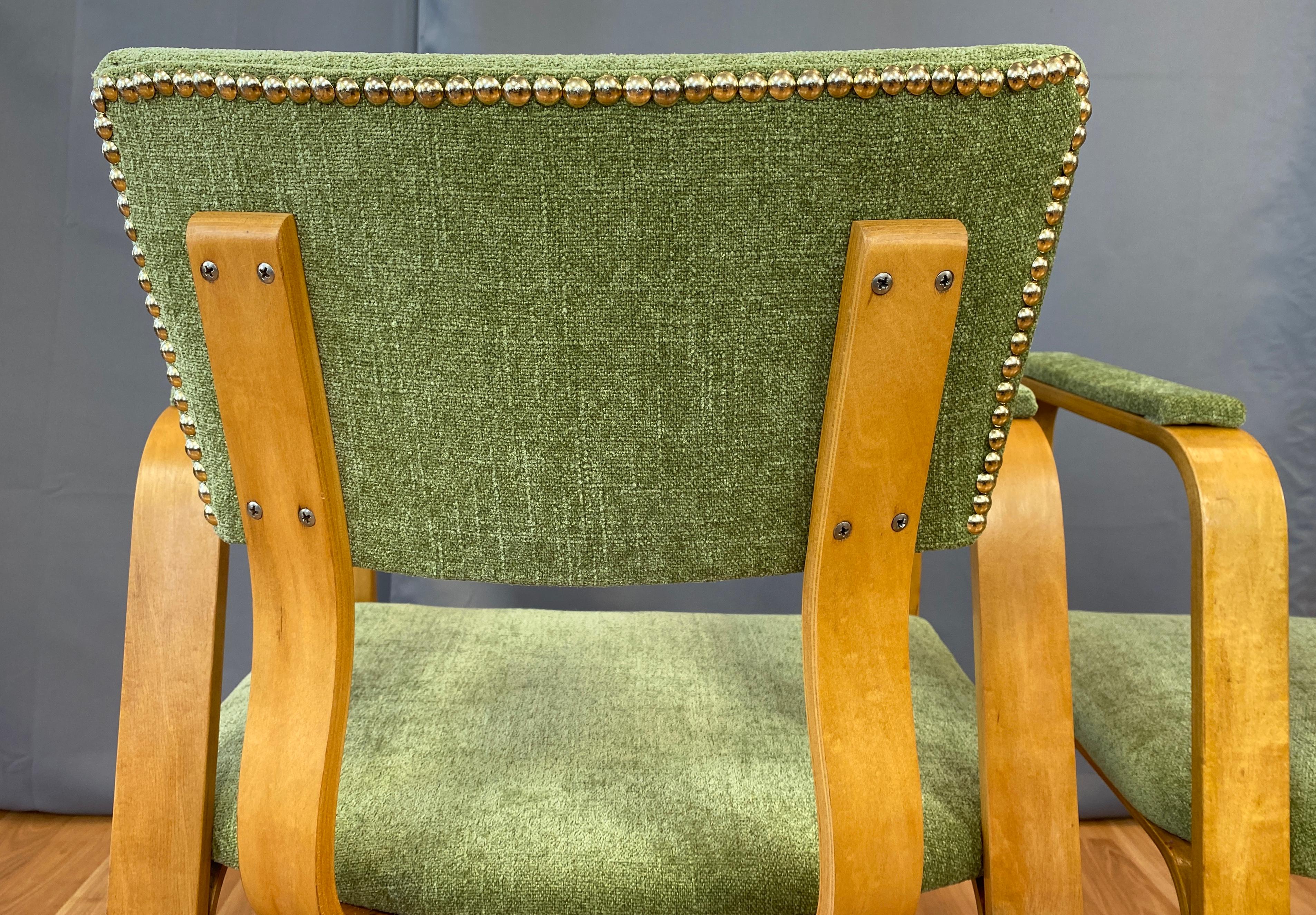 Pair 1950s Bentwood Thonet Armchairs Green Upholstery 3