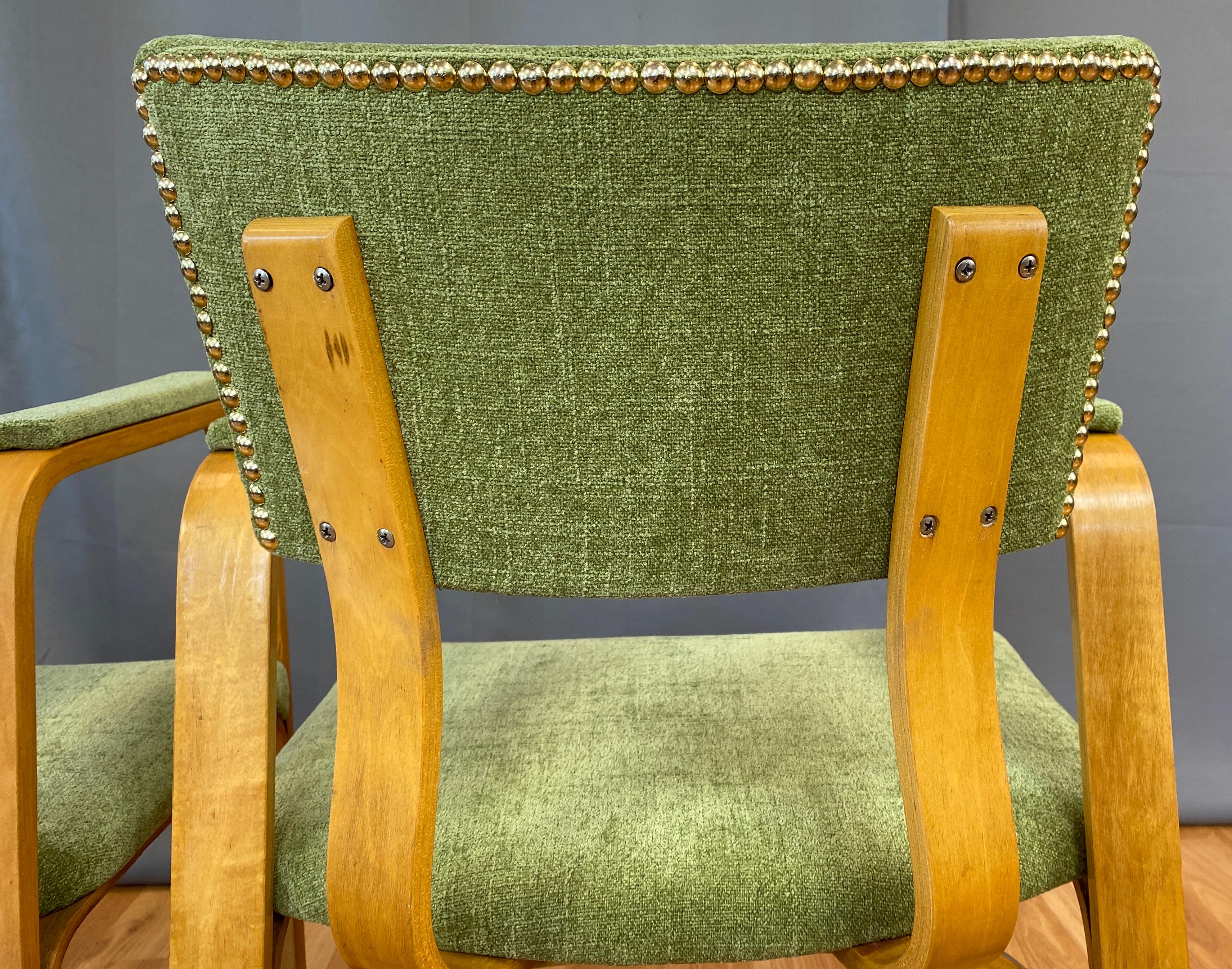 Pair 1950s Bentwood Thonet Armchairs Green Upholstery 4