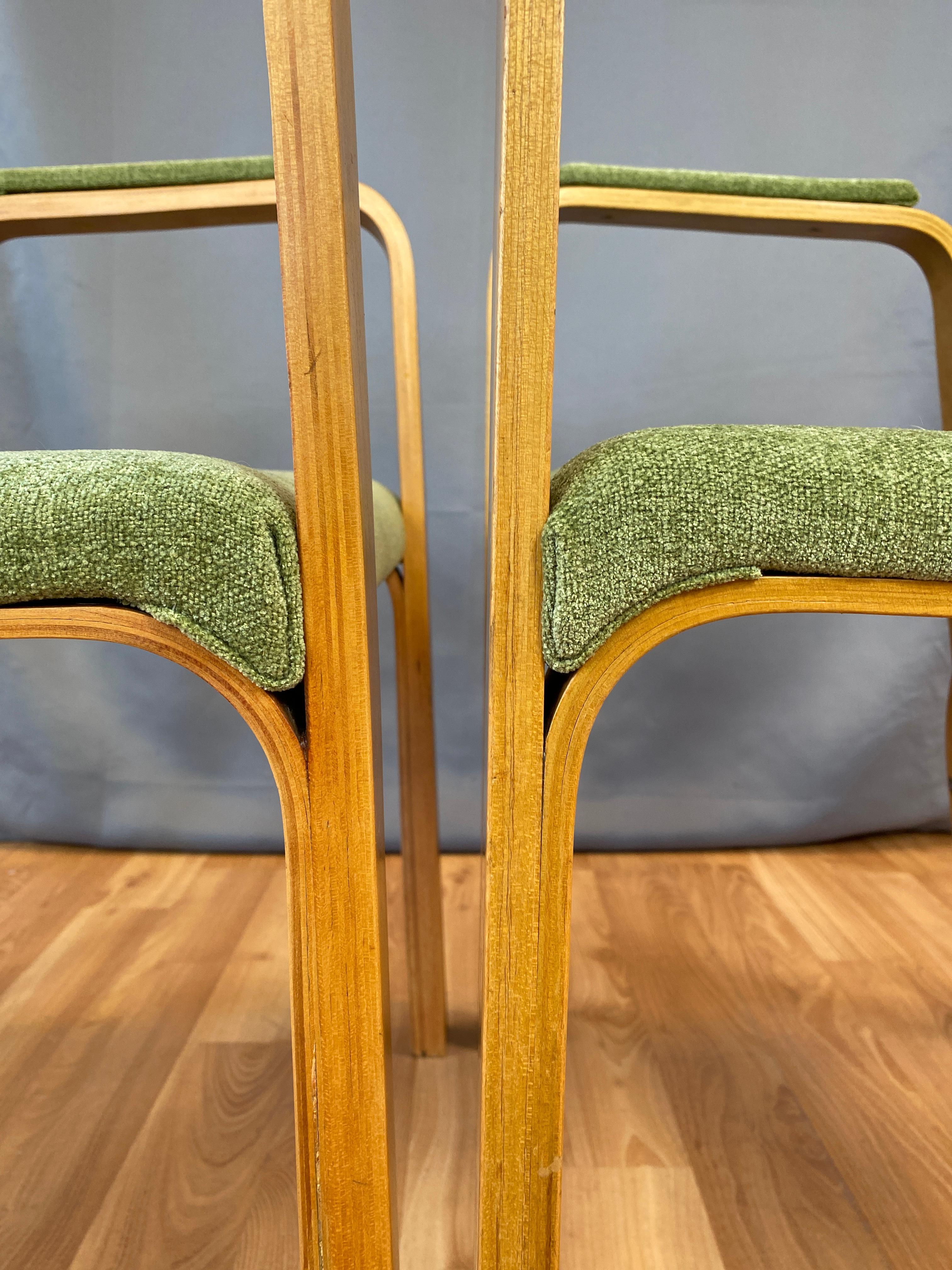 Pair 1950s Bentwood Thonet Armchairs Green Upholstery 7