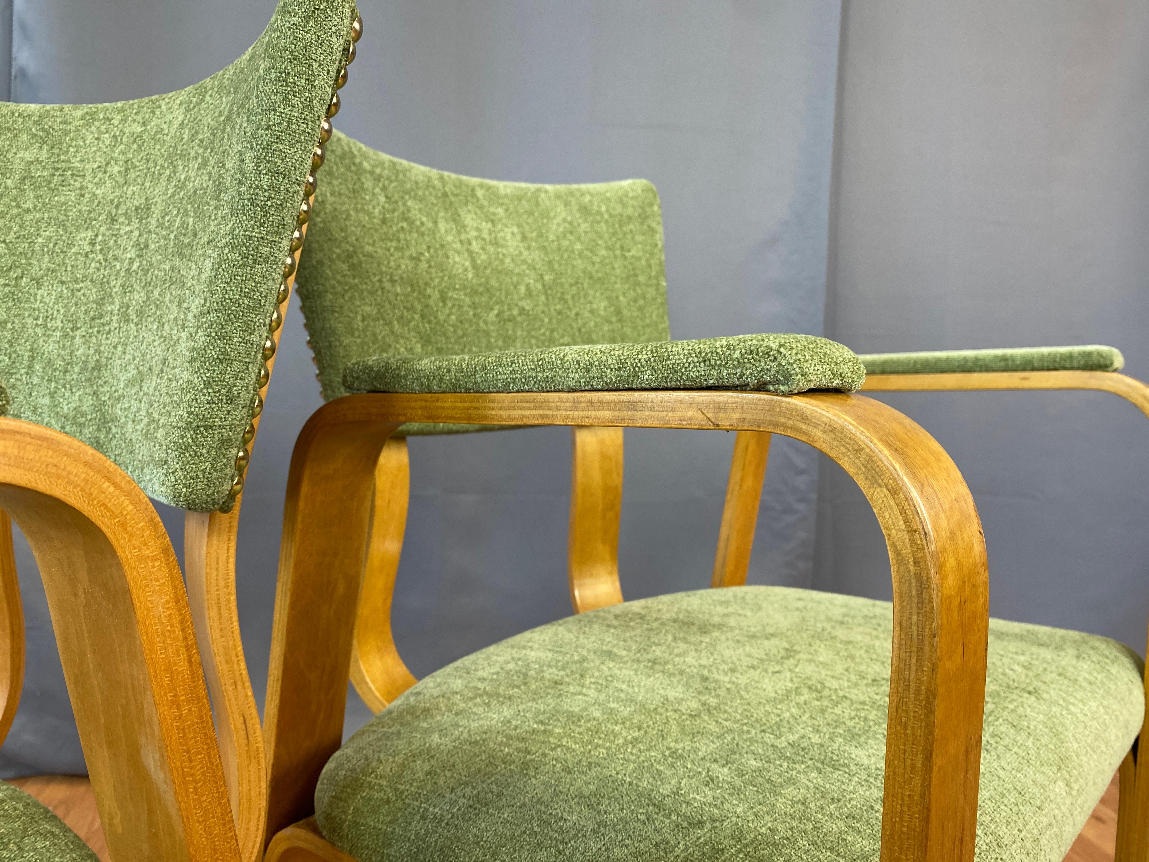 Pair 1950s Bentwood Thonet Armchairs Green Upholstery 10