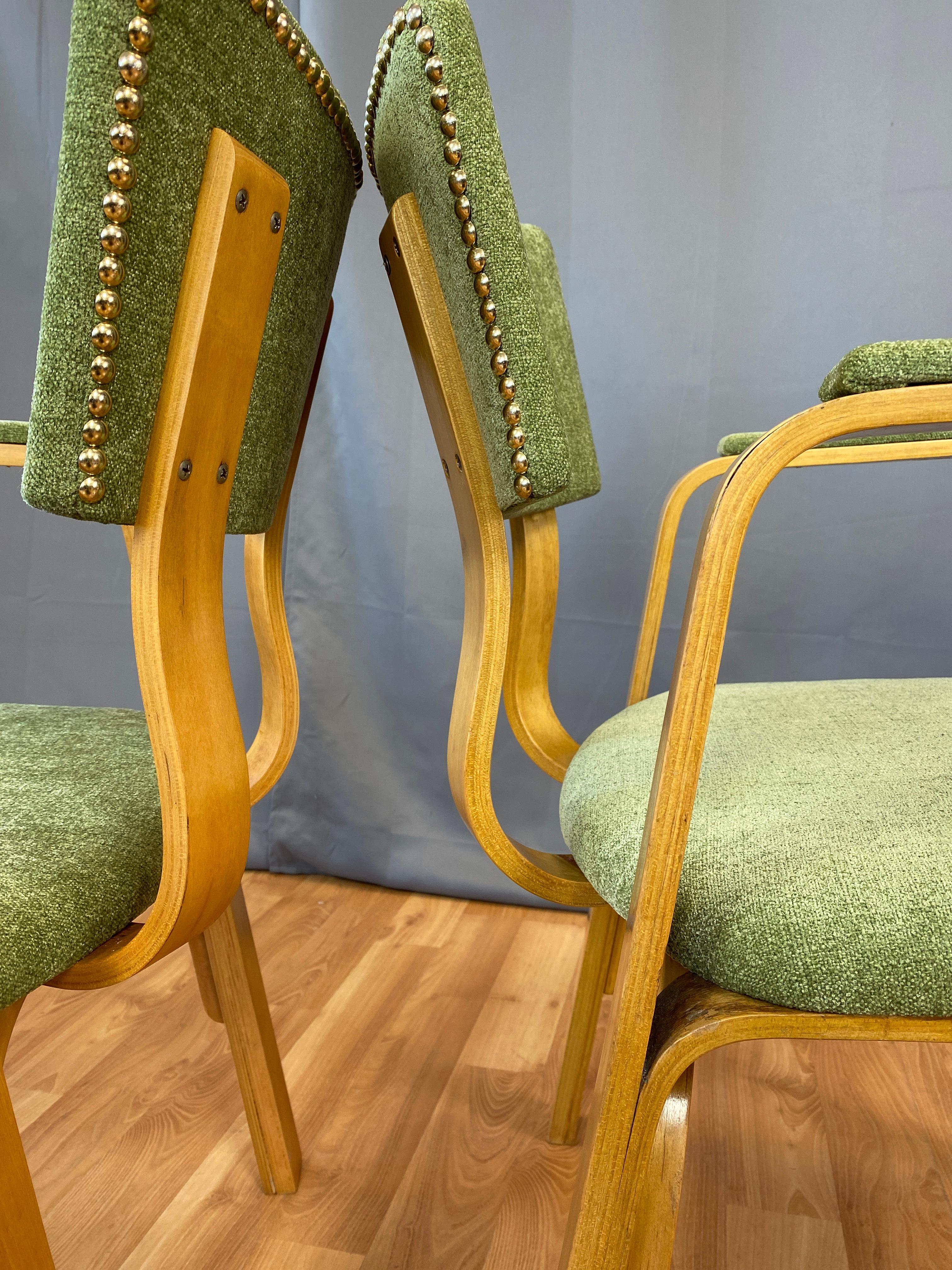 Pair 1950s Bentwood Thonet Armchairs Green Upholstery 12