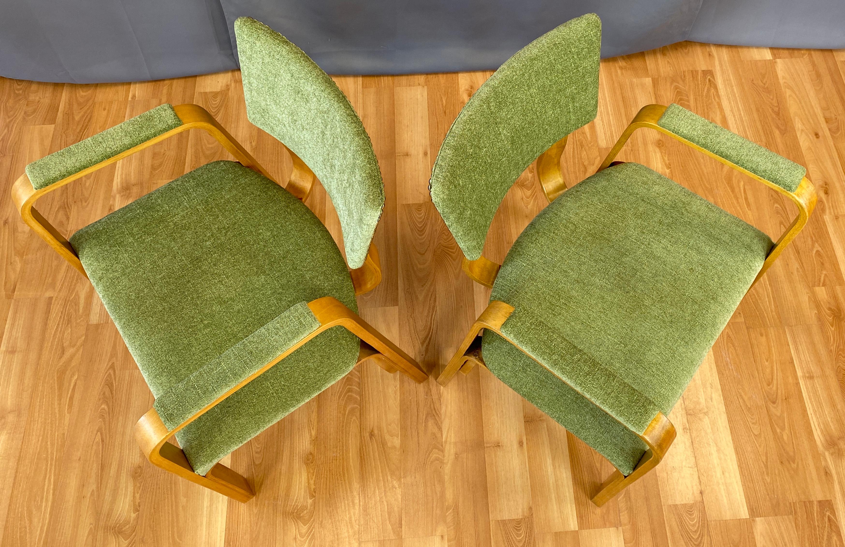 Pair 1950s Bentwood Thonet Armchairs Green Upholstery 13