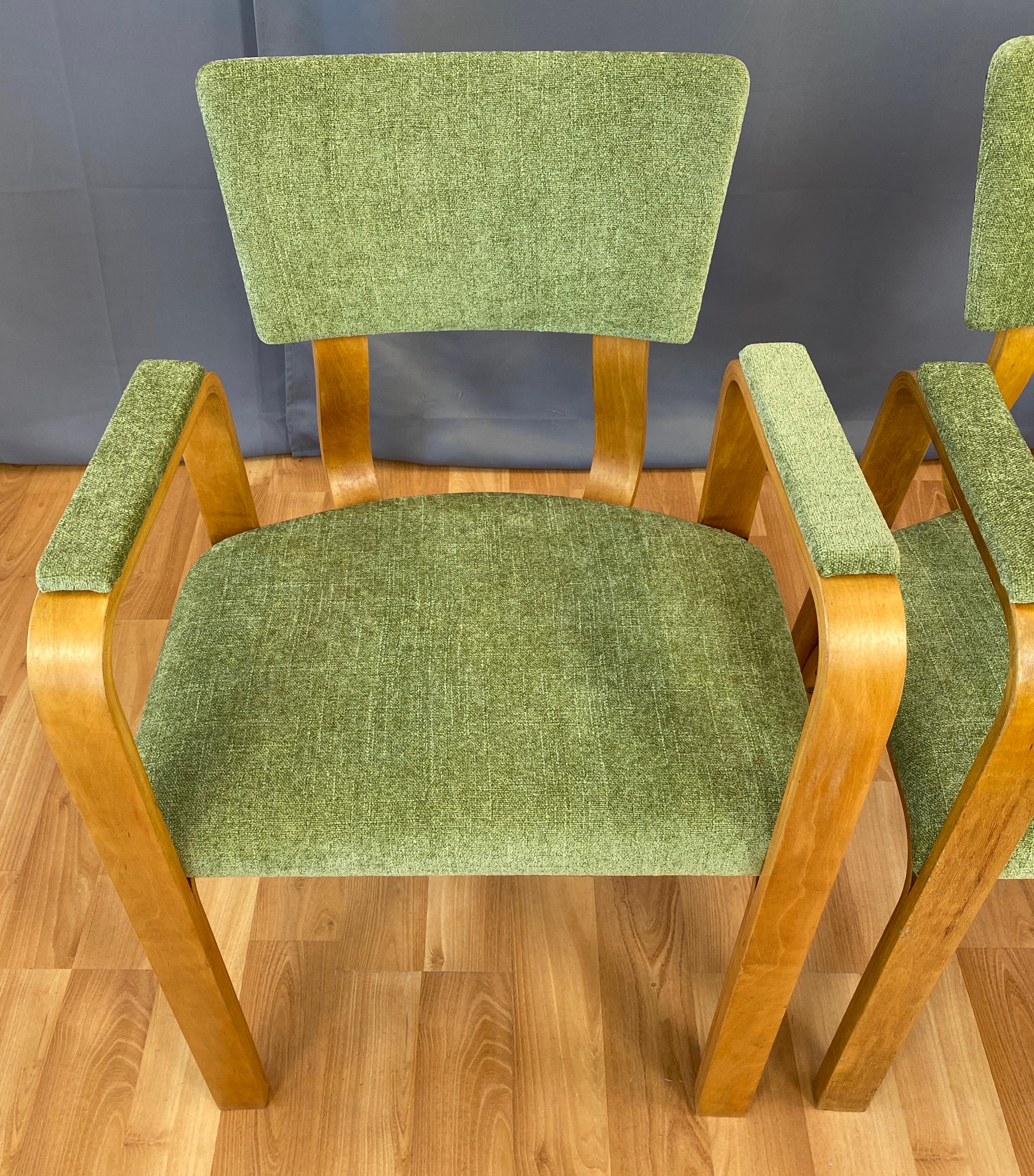 Pair 1950s Bentwood Thonet Armchairs Green Upholstery In Good Condition In San Francisco, CA