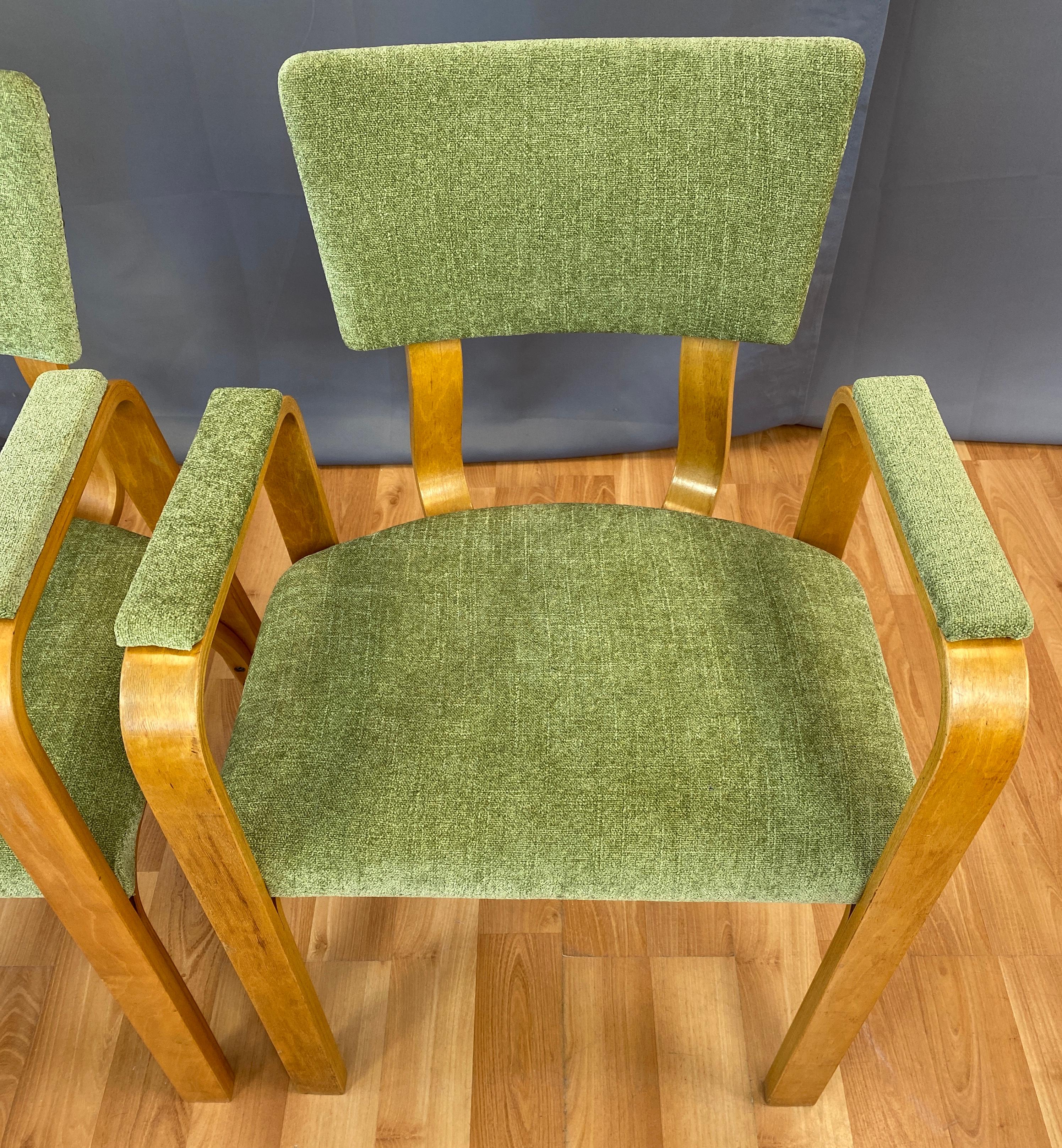 Mid-20th Century Pair 1950s Bentwood Thonet Armchairs Green Upholstery